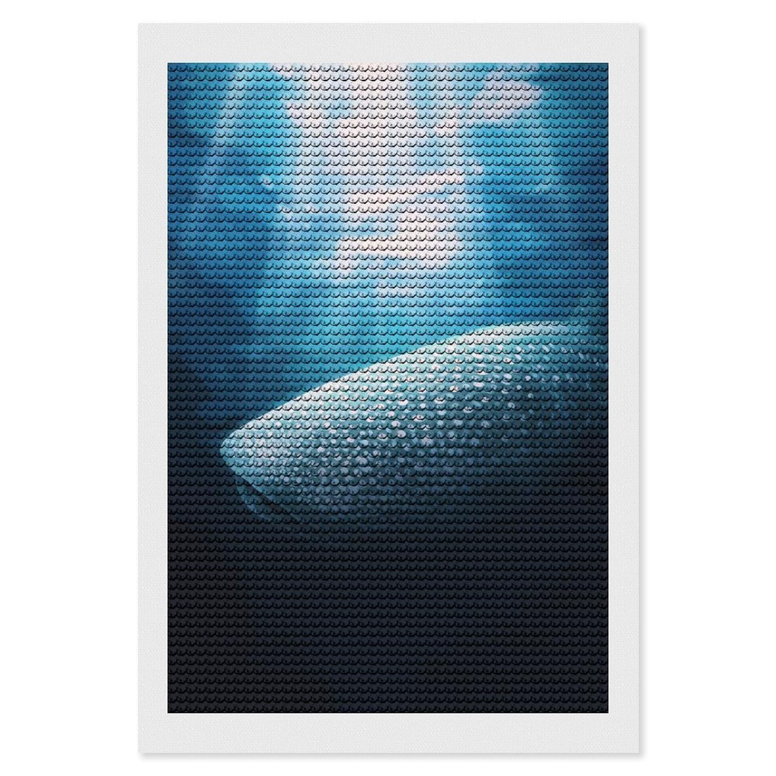 Junmoney Whale Shark Blue 2 Full Drill Diamond Painting Kit 8"x12", Sparkling Round Gems, Decorate Your Room, Mindful Craft Activity