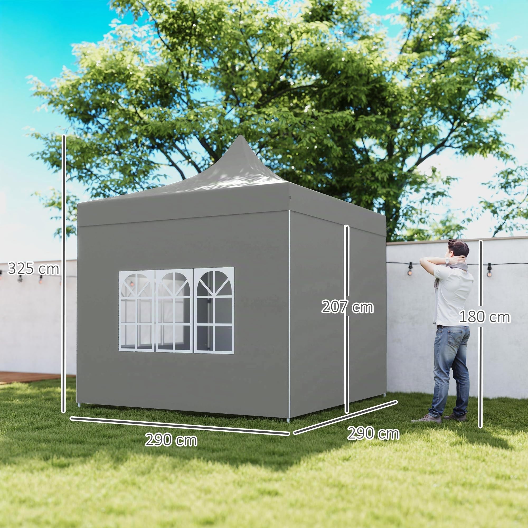 Outsunny Carpa Plegable Pop-up Gazebo 3x3 m Cenador Plegable con 4 Paredes Laterales Anti-UV Altura Ajustable Marco Metálico Robusta y Bolsa de Transporte para Camping Fiestas Gris
