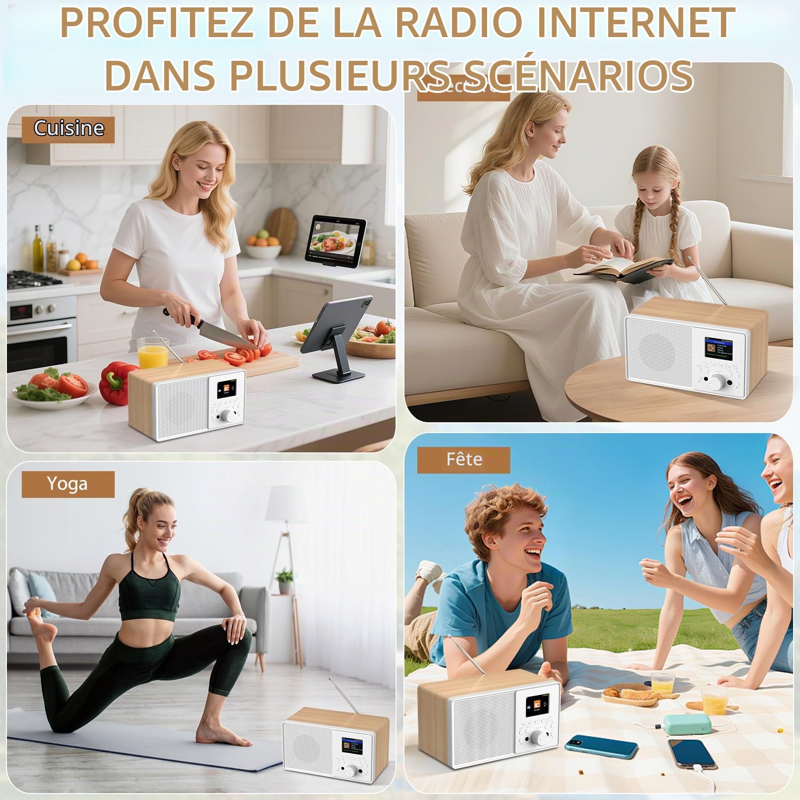 Radio Internet WiFi Dab+ avec Bluetooth 5.3 et écran Couleur