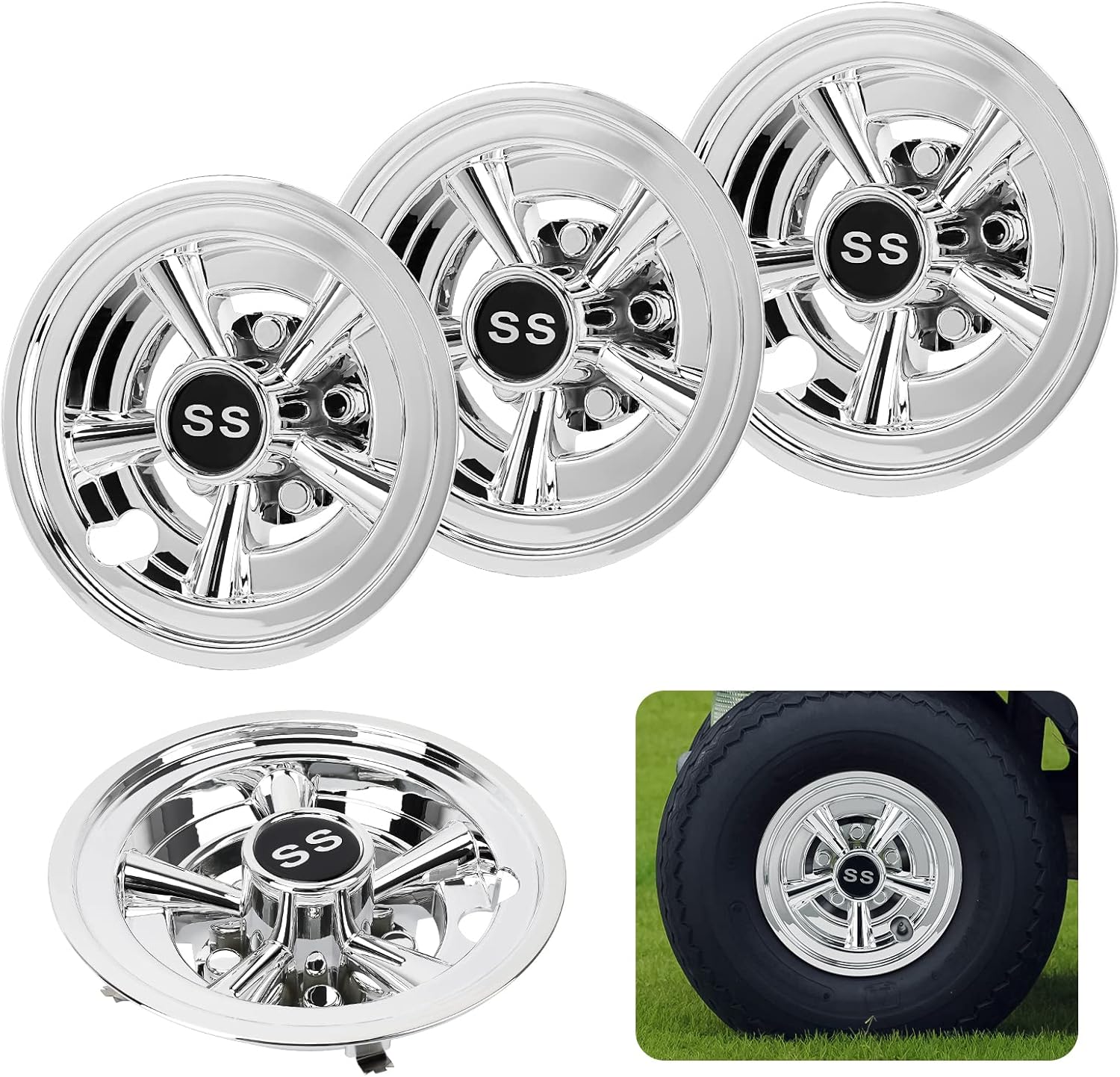TechInovat Golf Cart Hubcaps 8 inch, Universal Golf Cart