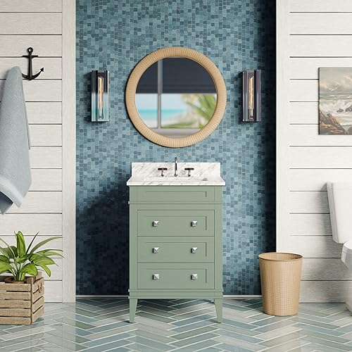 Miniatura 7 de Eleanor tocador de baño de 24 pulgadas (gris marinoCarrara) incluye armario gris marino con encimera de mármol italiano de Carrara y fregadero de