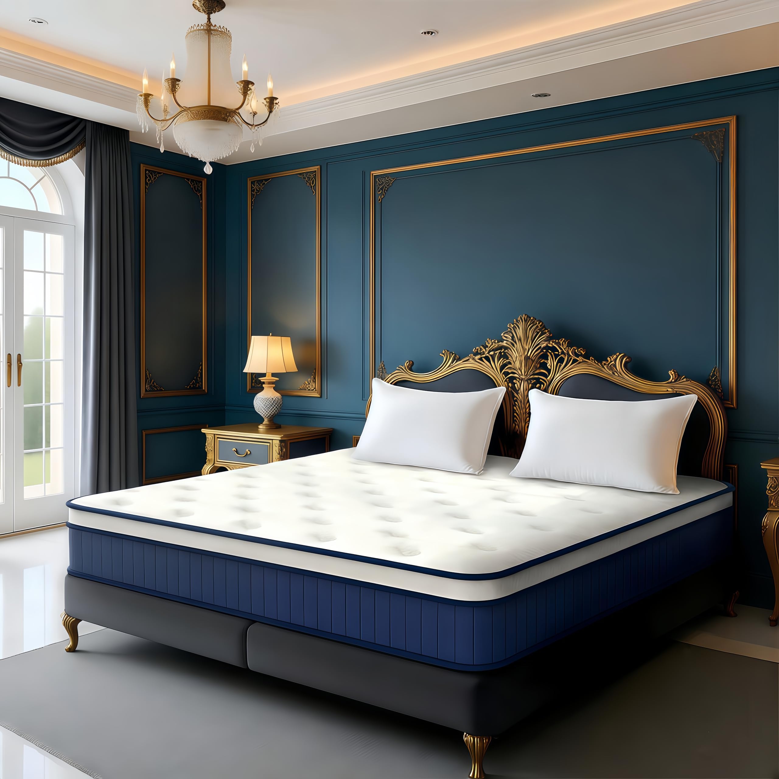 View 1 of 12 Inch Queen Hybrid Mattress, Medium Firm, Memory Foam and Pocket Springs, Motion Isolation, Edge Support, Pressure Relief