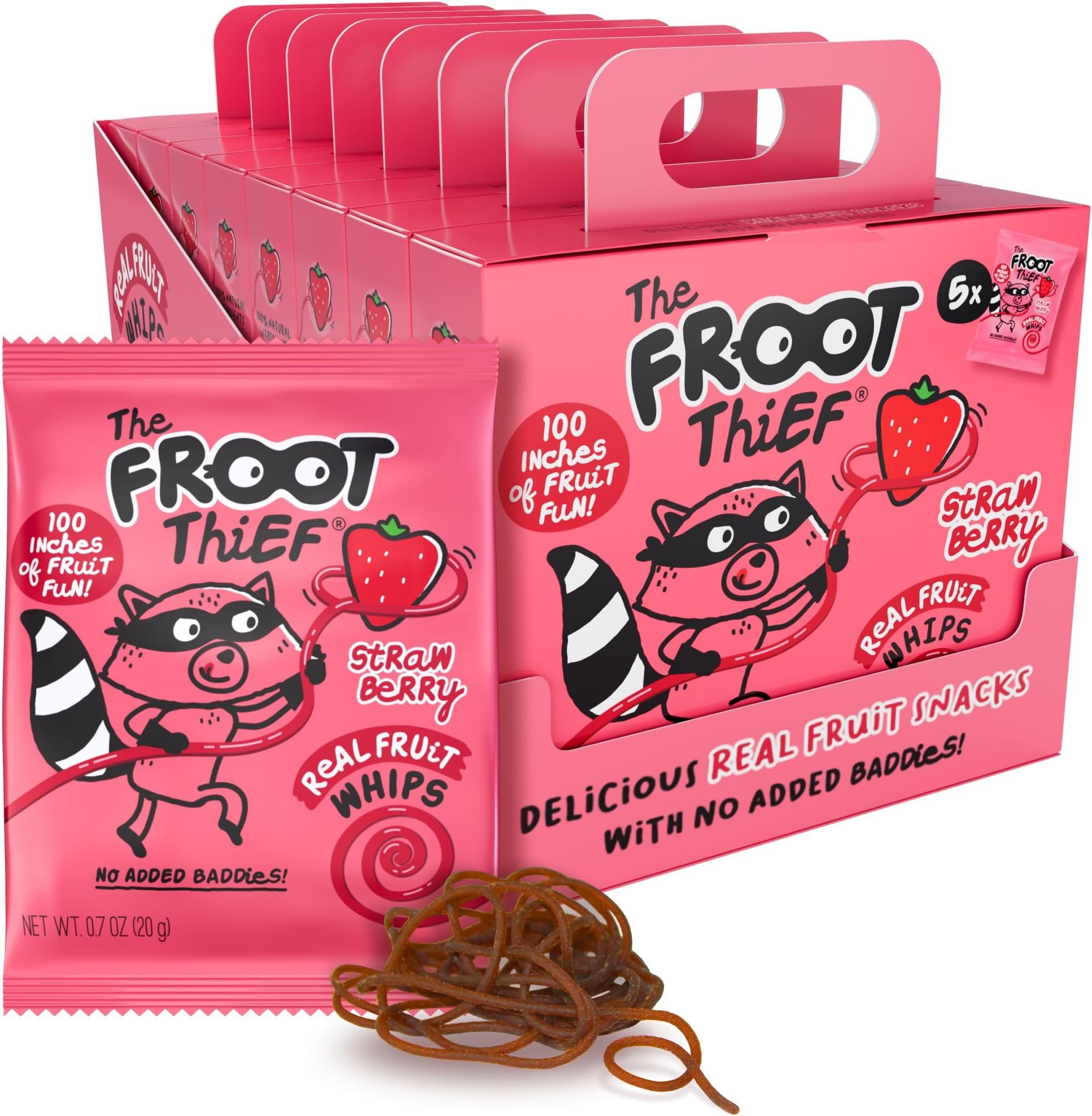 The FROOT Thief Real Fruit Snack Whips, Nut Free, Perfect for School Lunches, Individual Bags for Kids, Strawberry 40 Pack