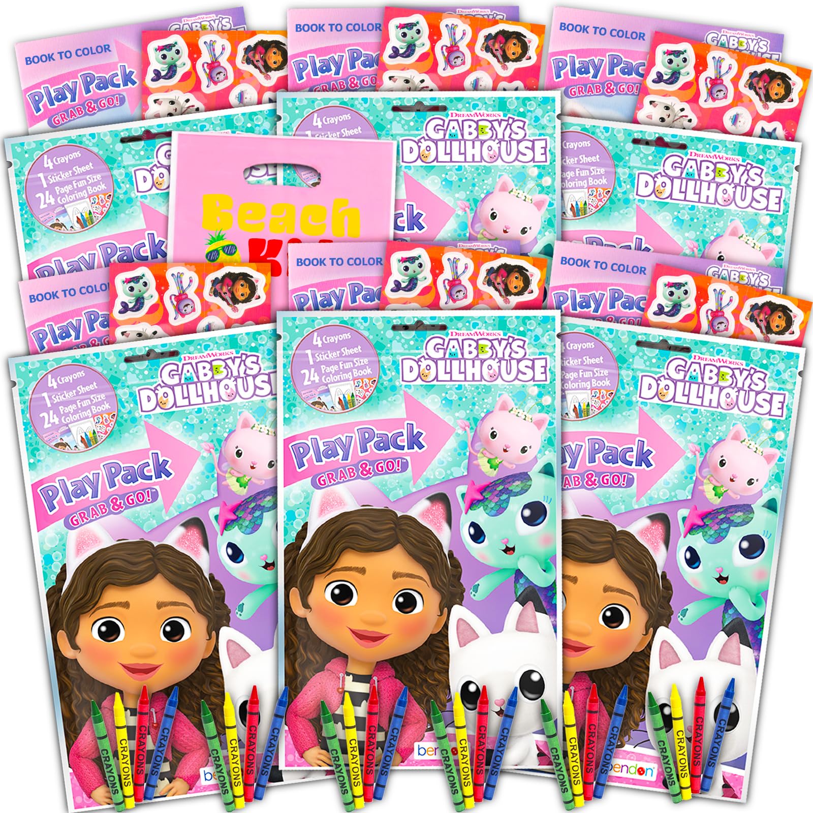 Rainbow Studios DreamWorks Gabby's Dollhouse Playset, Party Supplies, Pack of 6 Treat Bags, Colouring Book, Stickers, Utensils and More (Gabby's Goodie Bag)