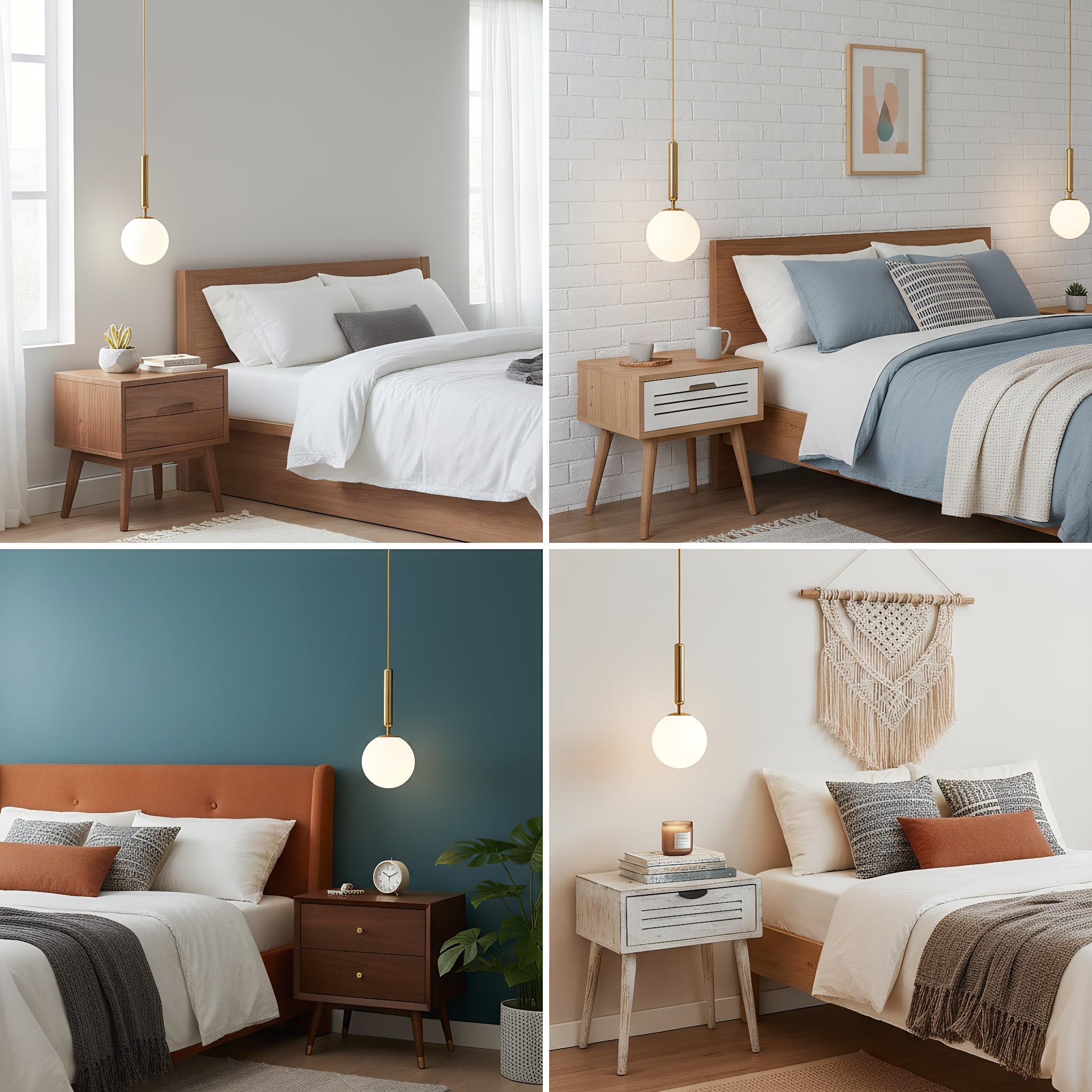 Lámpara Colgante Dorada Moderna, Pantalla Esférica de Cristal Blanco, Lámpara de Techo Colgante E27 para Dormitorio, Comedor, Sala de Estar y Cocina