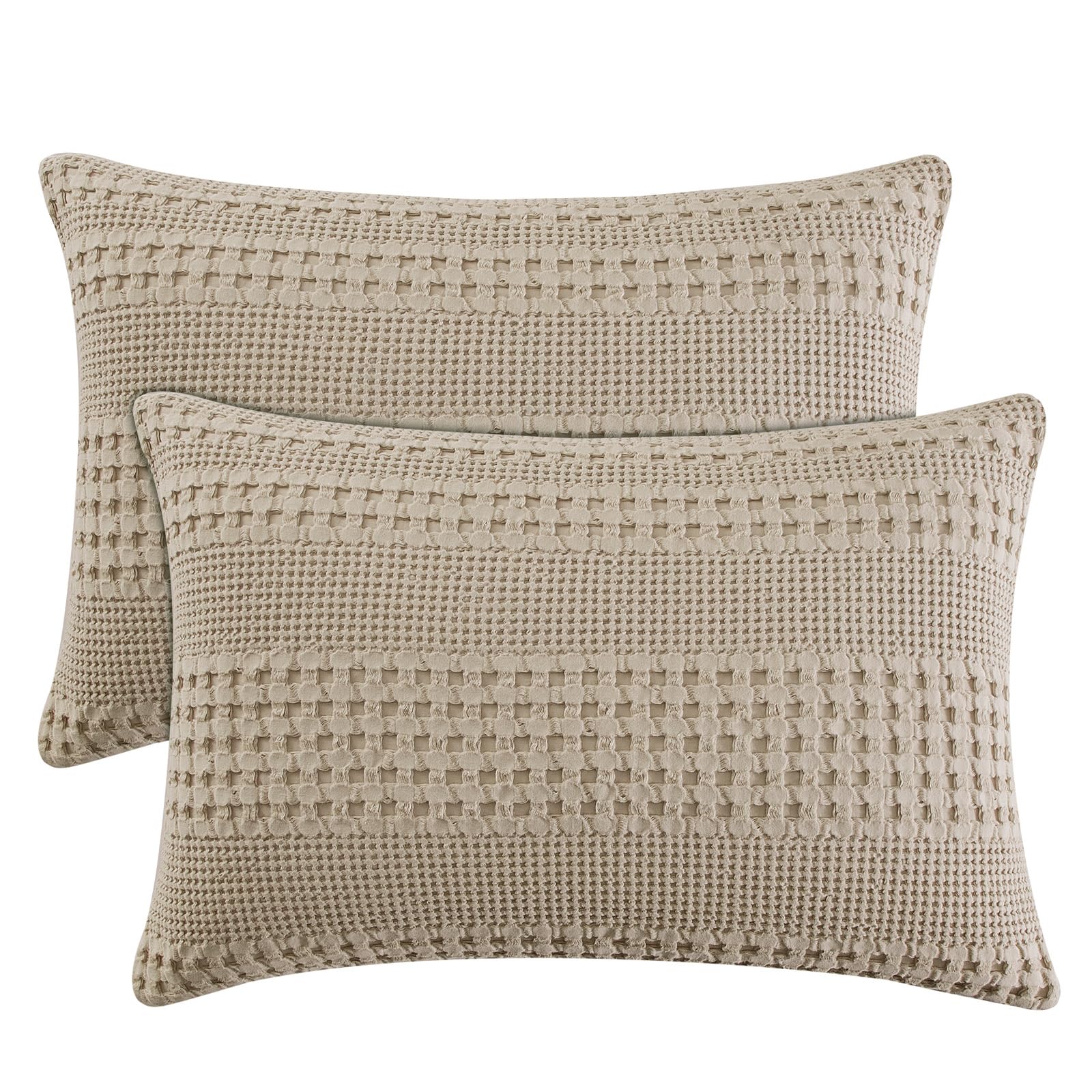 phf 100% cotton waffle pillow shams standard size, 2 pack 20" x 26" soft skin-friendly pillowcases, no filling, aesthetic woven and breathable waffle weave pillow case covers for bed, simply taupe