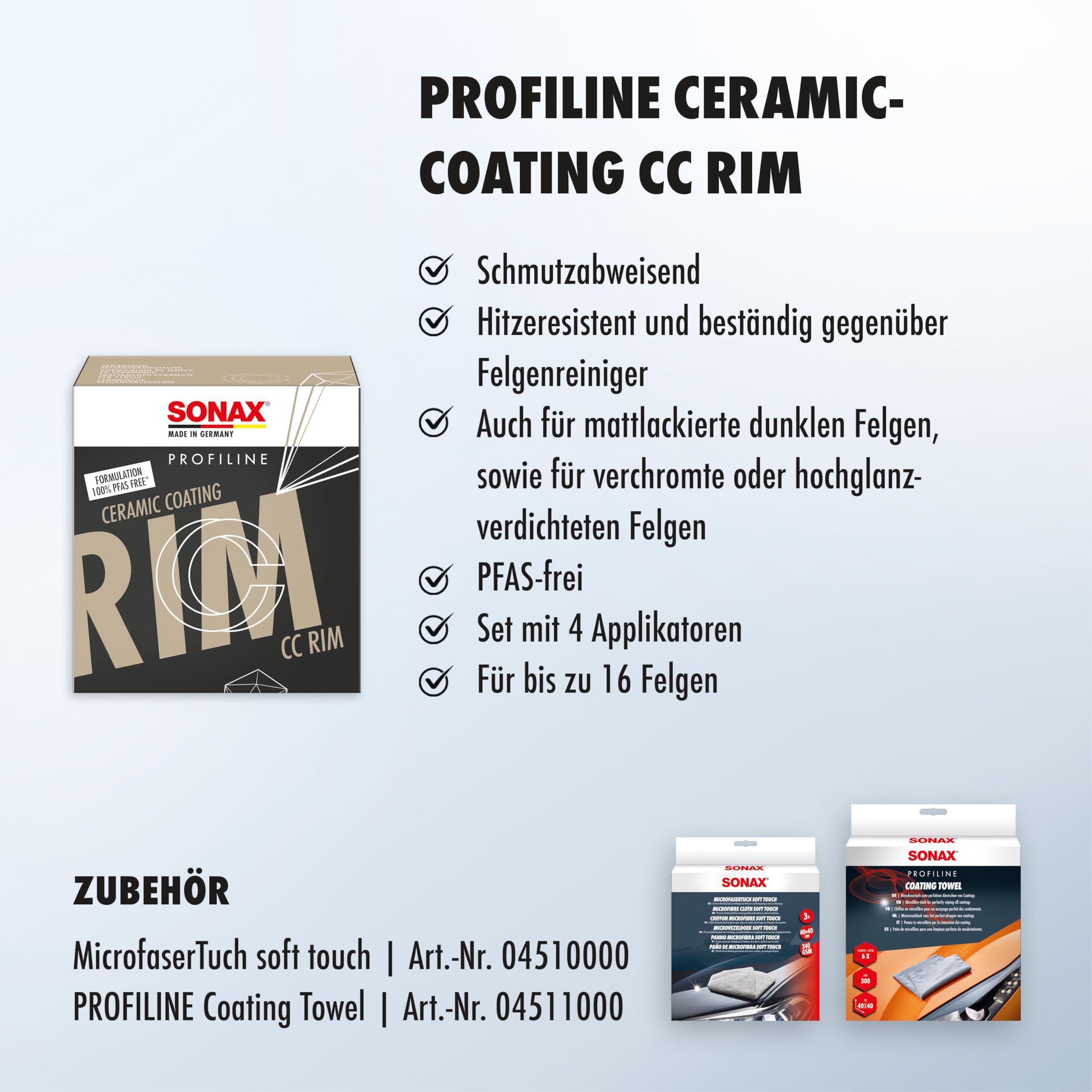SONAX PROFILINE CeramicCoating CC Rim (50 ml) Keramisches Coating für Felgen gegen hartnäckigen Schmutz und Bremsstaub | Art-No. 02638410