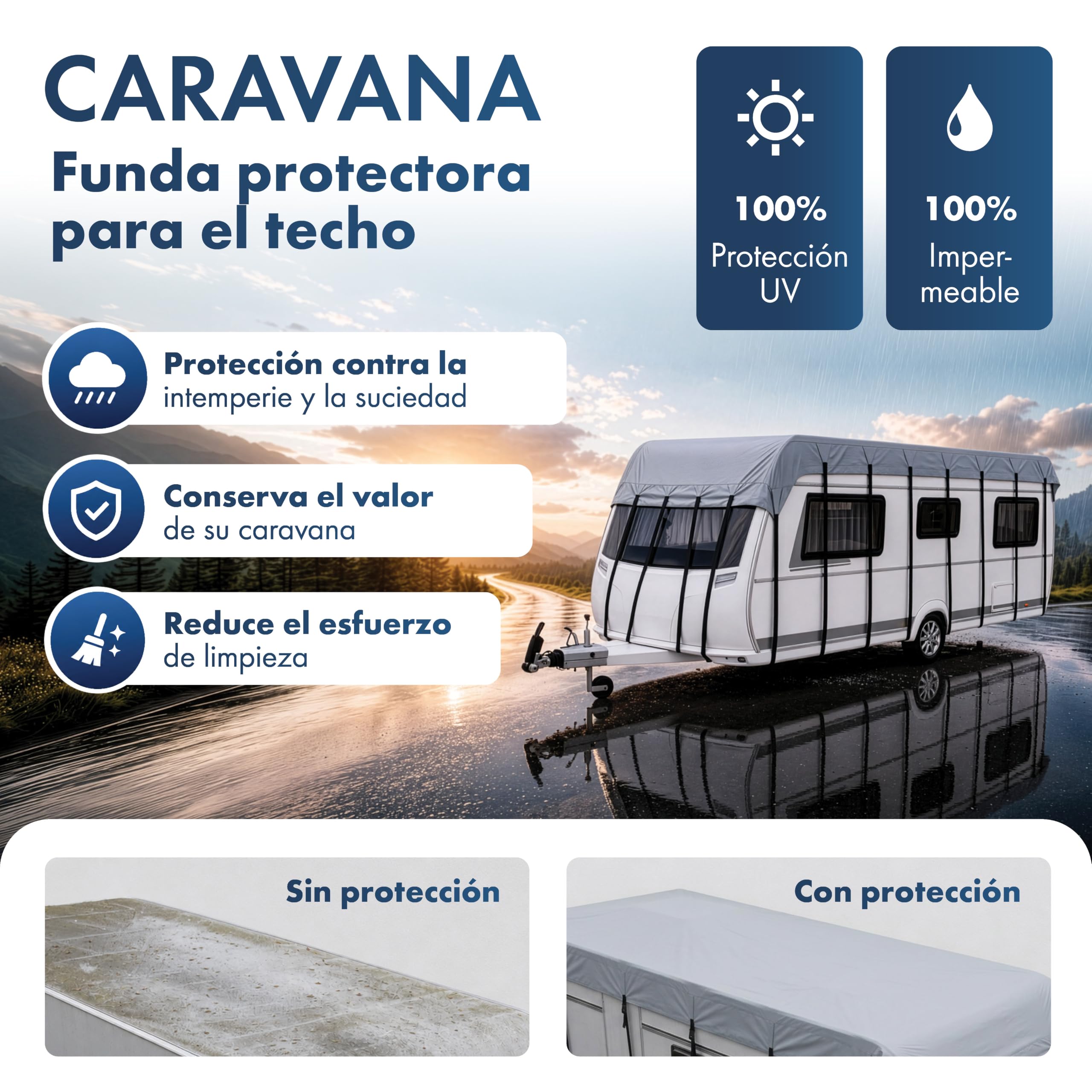 WALSER Lona Cubretechos para Caravana & Autocaravana, Impermeable & Resistente a los UV 500x300cm, Funda Protectora para Vehiculos Recreativos Gris