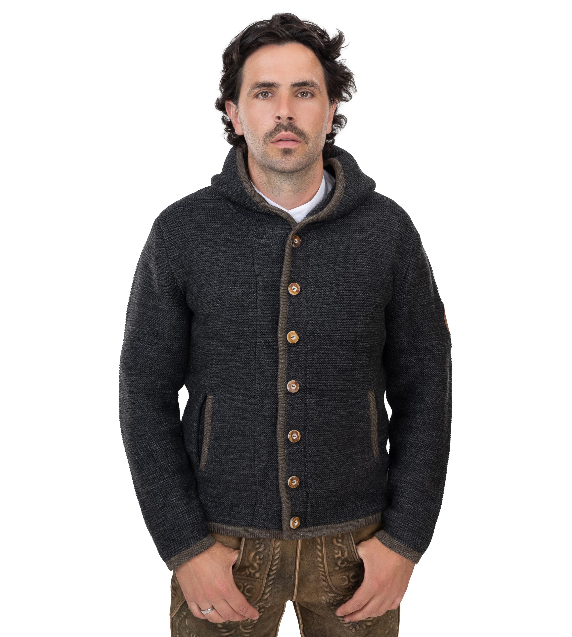 Herentrachtenjasje met capuchon – gebreide trachtenjasje van wol – hoodie gebreide jas grijs/antraciet cardigan - Arvid, antraciet, L Herentrachtenjasje met capuchon – gebreide trachtenjasje van wol – hoodie gebreide jas grijs/antraciet cardigan - Arvid, antraciet, L