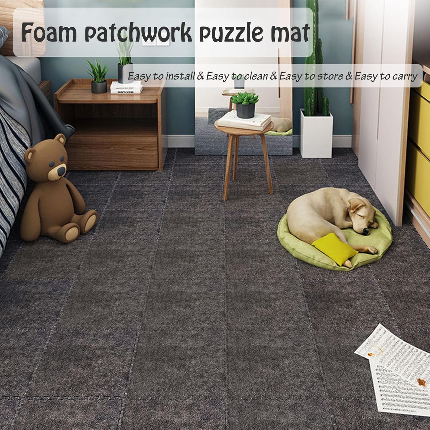 Pluszowa mata do raczkowania, 10 szt. Pluszowa pianka blokująca kwadratowy dywan Puzzle mata podłogowa wielokolorowa(Green+white)