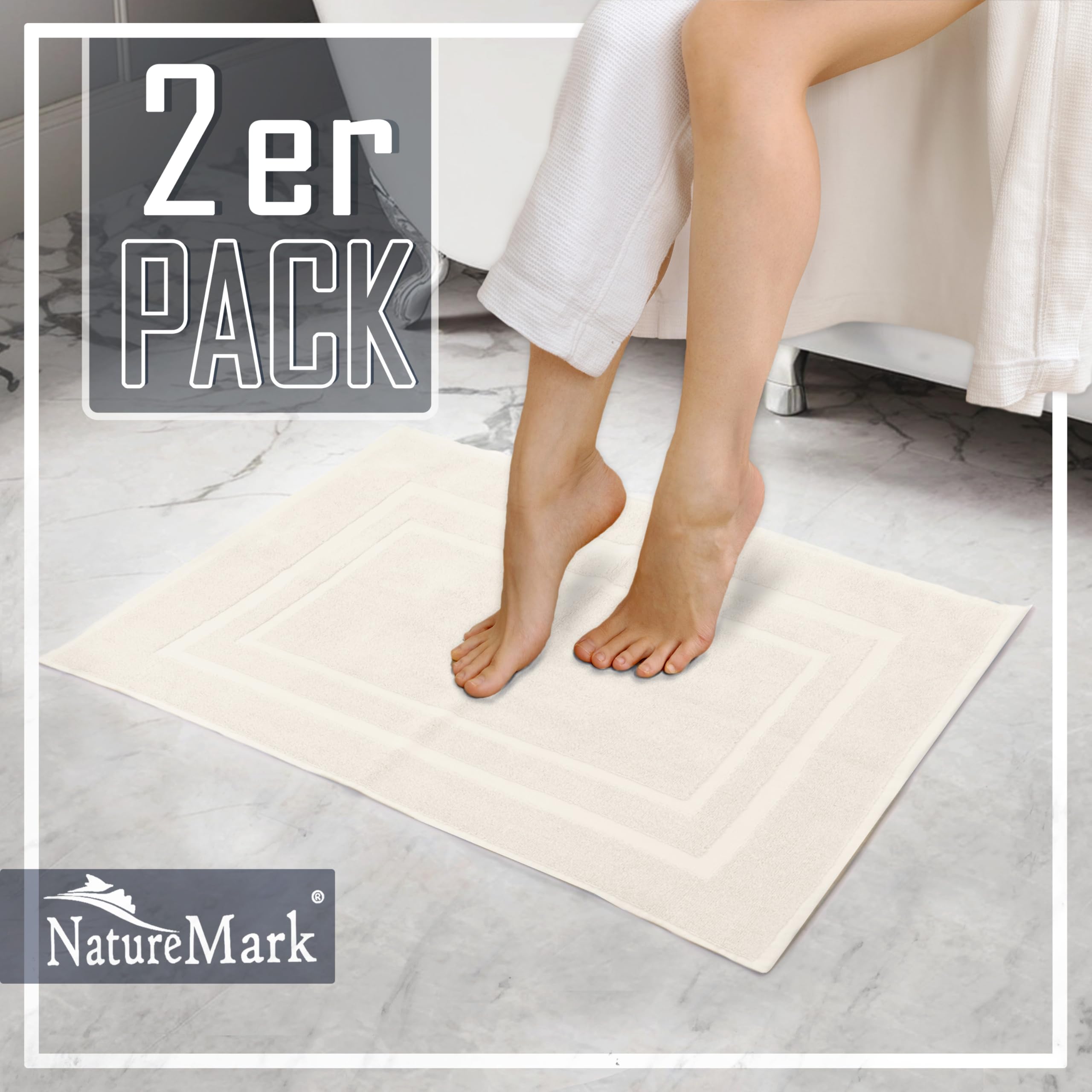 herzbach home Badmatset, 100% katoen, douchemat, 1.000 g/m², absorberend, wasbaar (zandgrijs, 50 x 80 cm, 2 stuks