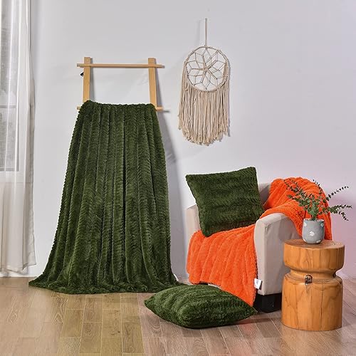 Miniatura 6 de YUSOKI Manta decorativa de piel sintética de lujo tamaño individual XL, manta decorativa suave, mullida y acogedora manta de felpa peluda cómoda y