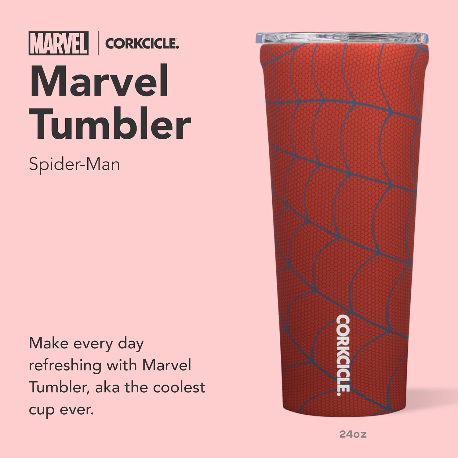 Corkcicle Disney Tumbler - Triple-Insulated Stainless Steel - Keeps Drinks Cold 9 Hours - Spill-Proof Lid - Reusable - Summer Drinkware Gift - Keeps Drinks Ice Cold - 24 oz - Spider-Man - Image 2