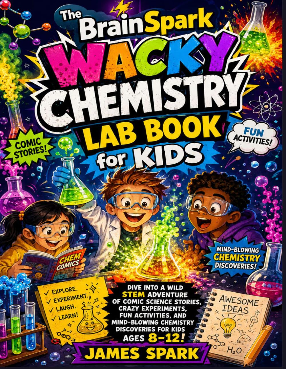 The BrainSpark Wacky Chemistry Lab Book for Kids: Dive into a Wild STEM Adventure of Comic Science Stories, Crazy Experiments, Fun Activities, and Mind-Blowing Chemistry Discoveries for Kids Ages 8–12