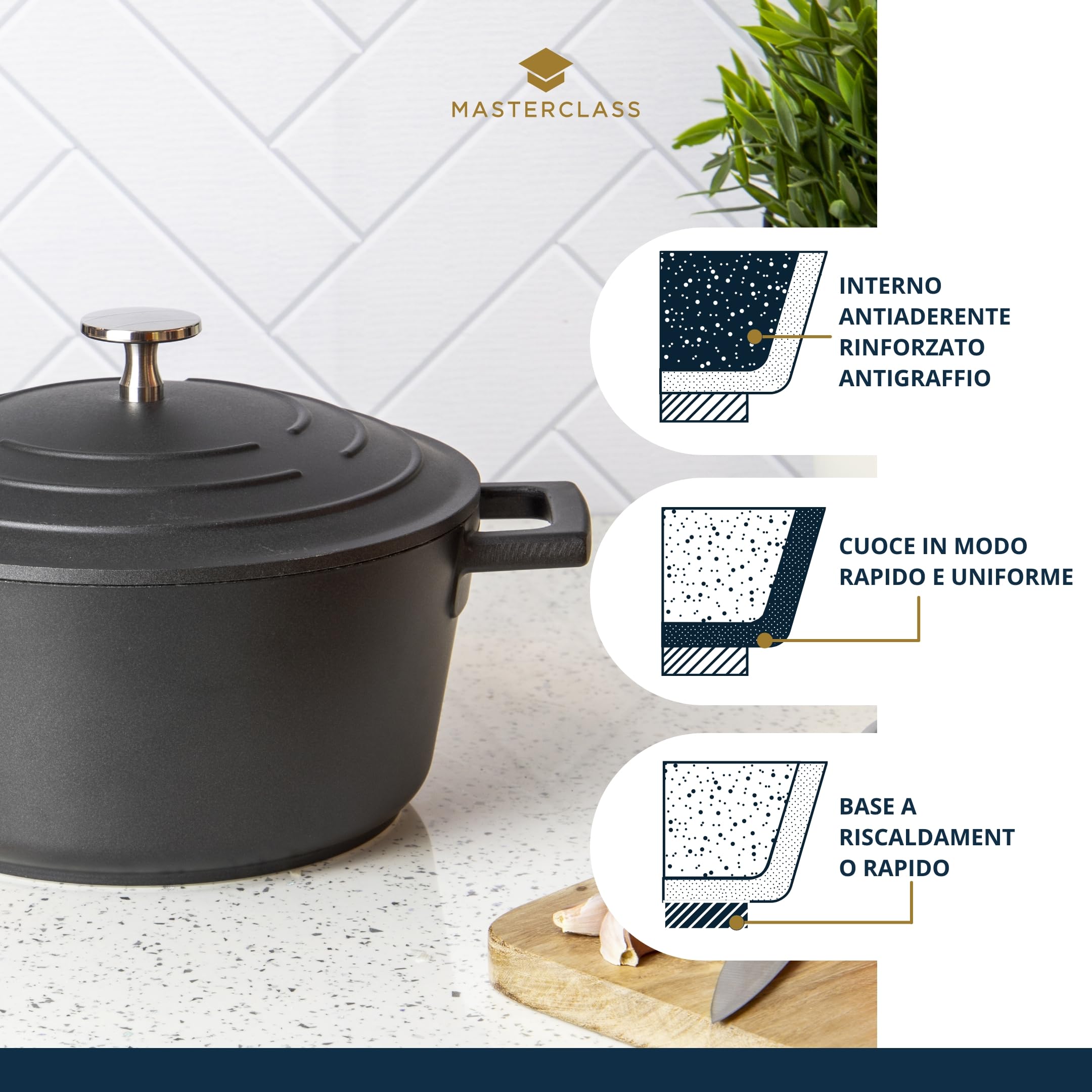 Casserole MasterClass 20 Cm Avec Couvercle - Antiadhésive Céramique Induction Noire