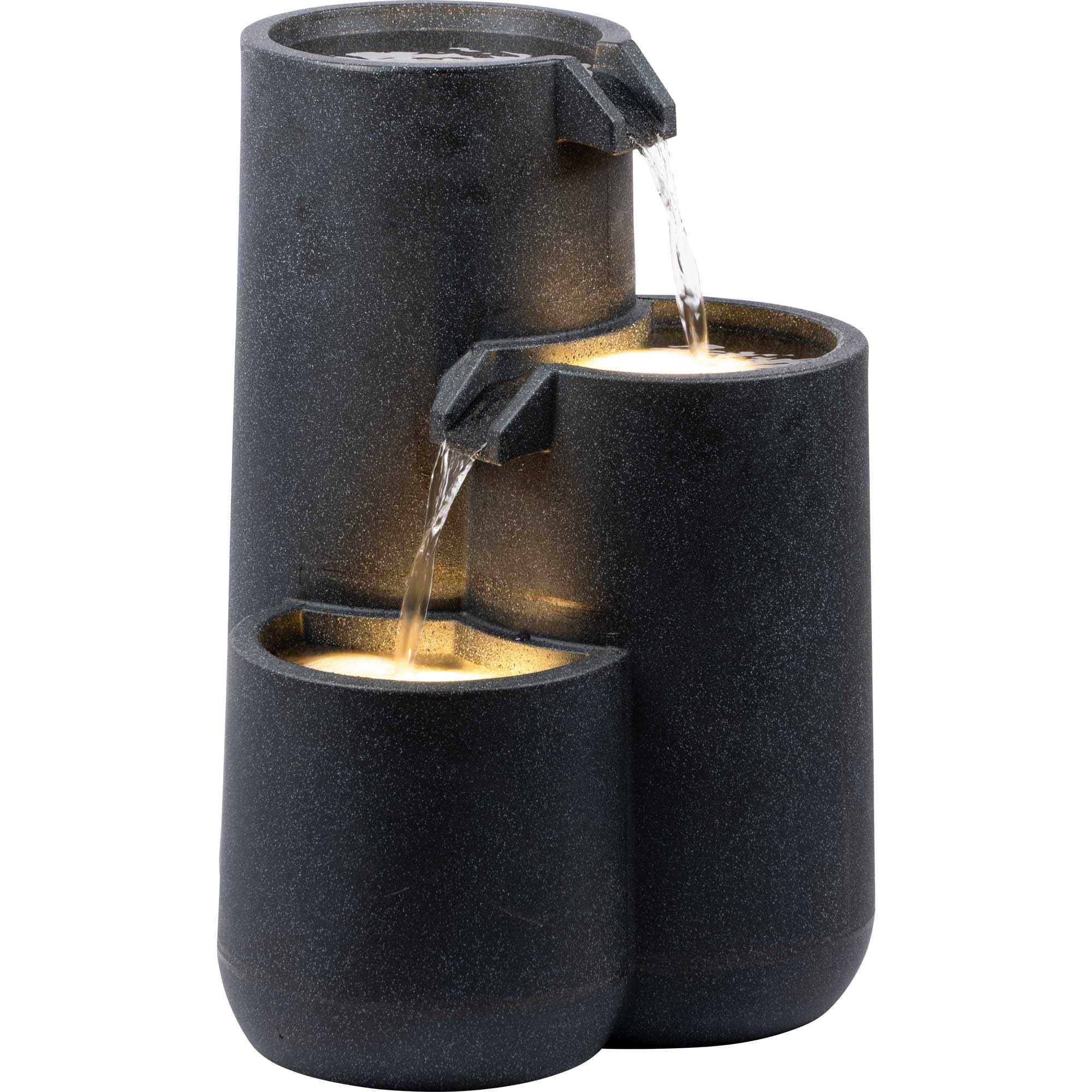 dobar® Gartenbrunnen Brahma mit LED-Beleuchtung - Springbrunnen 3-stufig aus recyceltem PE - Kaskade für die Garten-Dekoration - 44 x 42 x 60,5 cm - Anthrazit