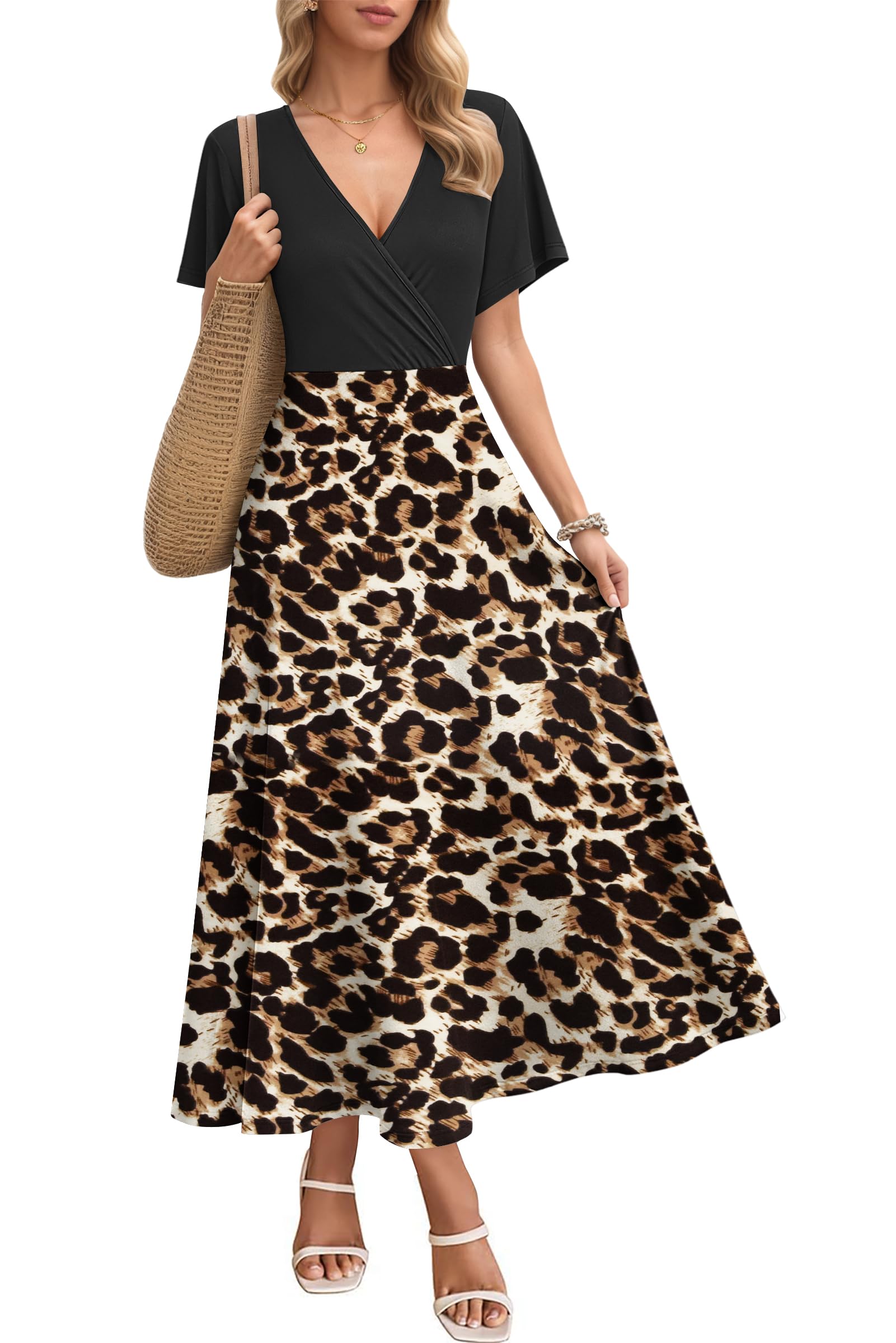 AUSELILY Maxikleider Damen Sommer Kleid Lässig Hohe Taille Lockere Passform Mit Taschen