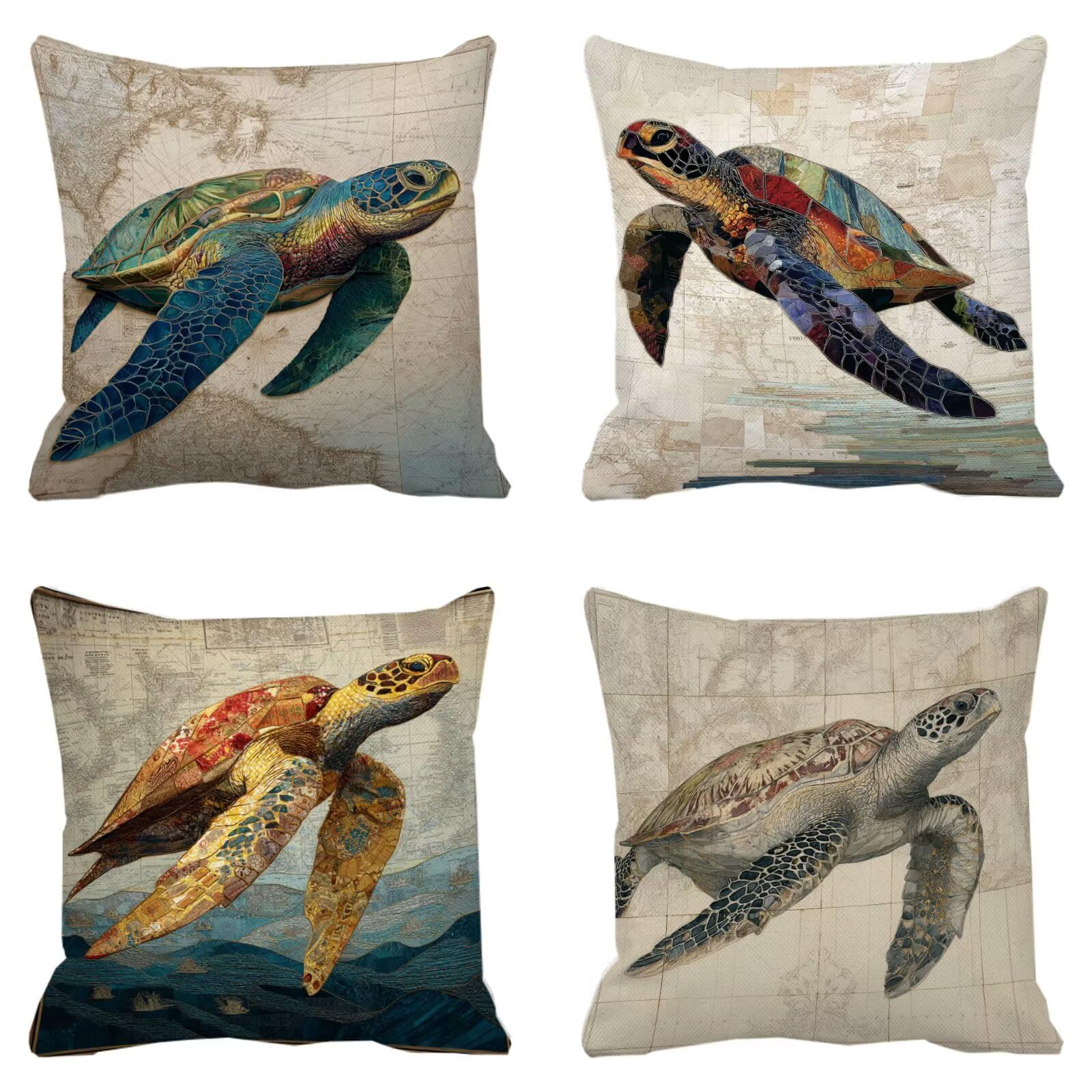 Cojines Sofa Fundas Cojines 70x70cm SúPer Suave Cojin Animal Océano Juego de 4, Fundas Almohada Impermeable Exterior, Interior Y Exterior Cojin Decorativos, Para JardíN SalóN Regalos NavideñOs P-101