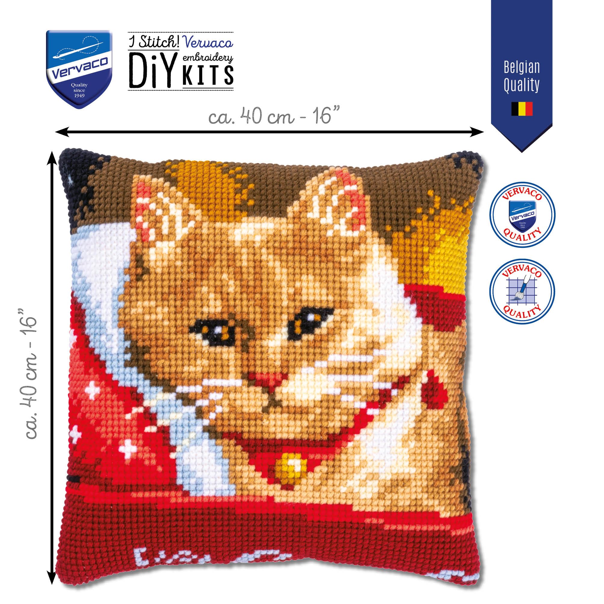 VERVACO Kit Cuscino A Punto Croce – Gatti Su Un Ramo – 40x40 Cm – Per Principianti E Esperti – Fili DMC E Tela Zweigart