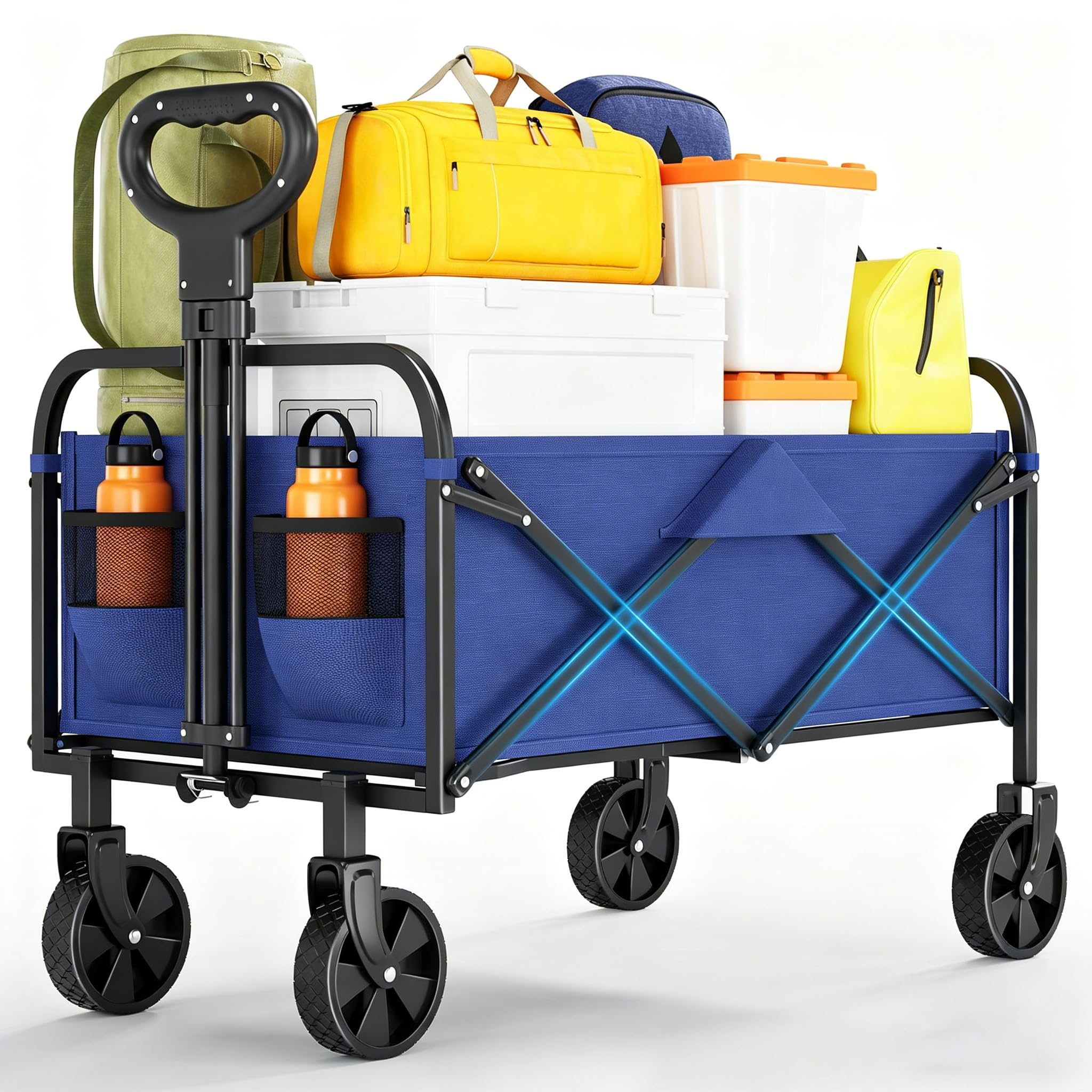 Carrello pieghevole con ruote grandi fuoristrada - Carrello da spiaggia con carico massimo di 172 kg - ideale per spiaggia, giardino e campeggio - maniglia regolabile - trasporto di attrezzi o