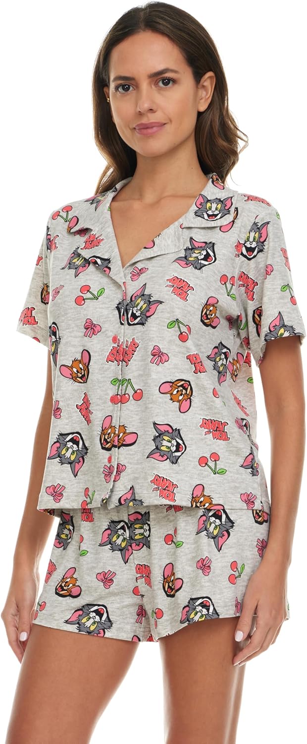 COCO BRANDS Looney Tunes Womens Pajama Sets - 2 Piece Short Sleeve Button Down Womens Sleep Shirts and Pajama Shorts (XS-XL) - Image 7