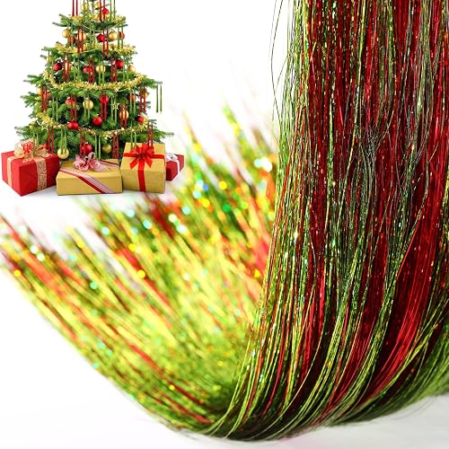 Lyrow 40000 Strands Tinsel Icicles Christmas Tree Decor,Red, Lime Green