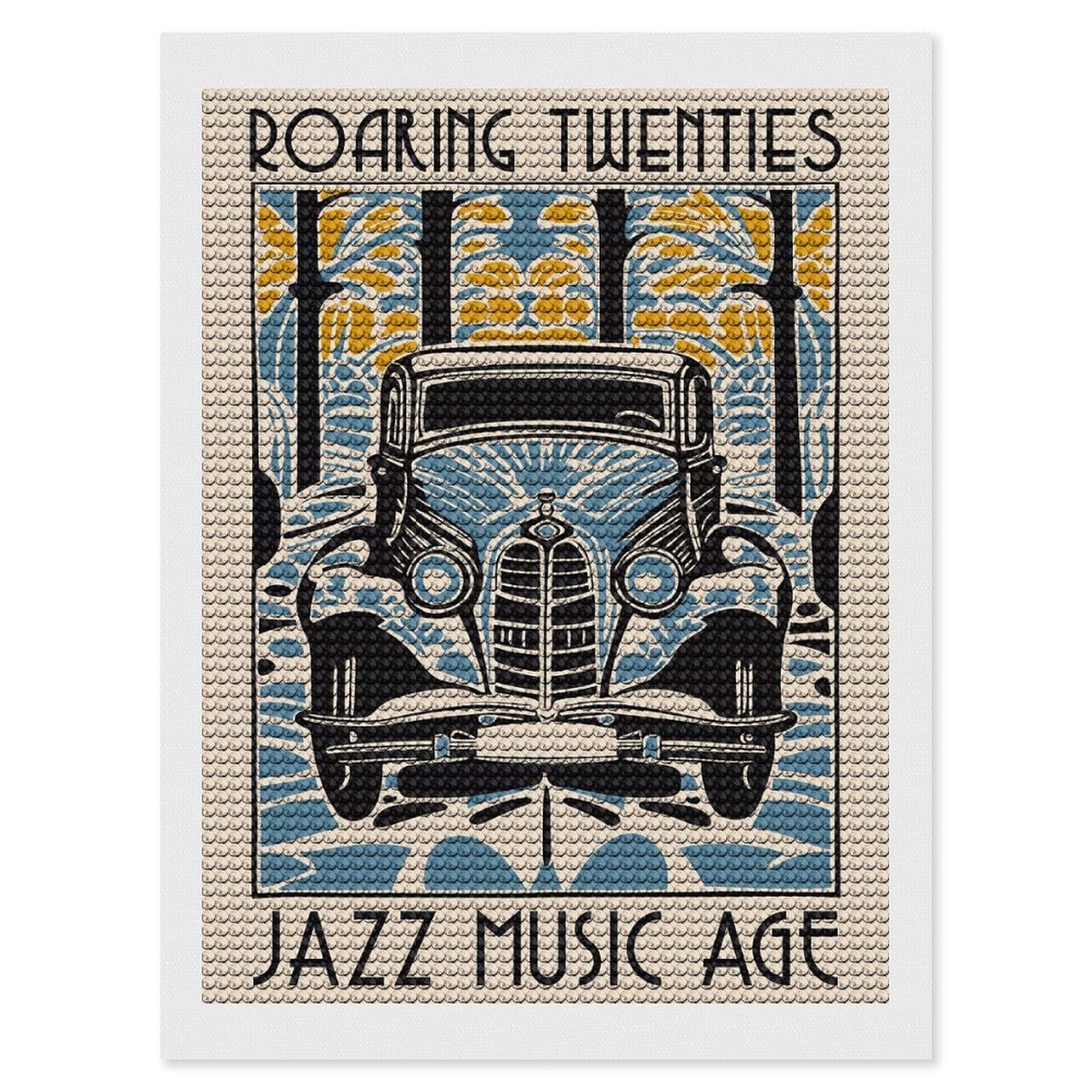 Junmoney Roaring Twenties Jazz Music Age Diamond Art Canvas 12"x16", for Family Craft Time, Creative Leisure Activity, Living Room Decor, Festive Craft Gift