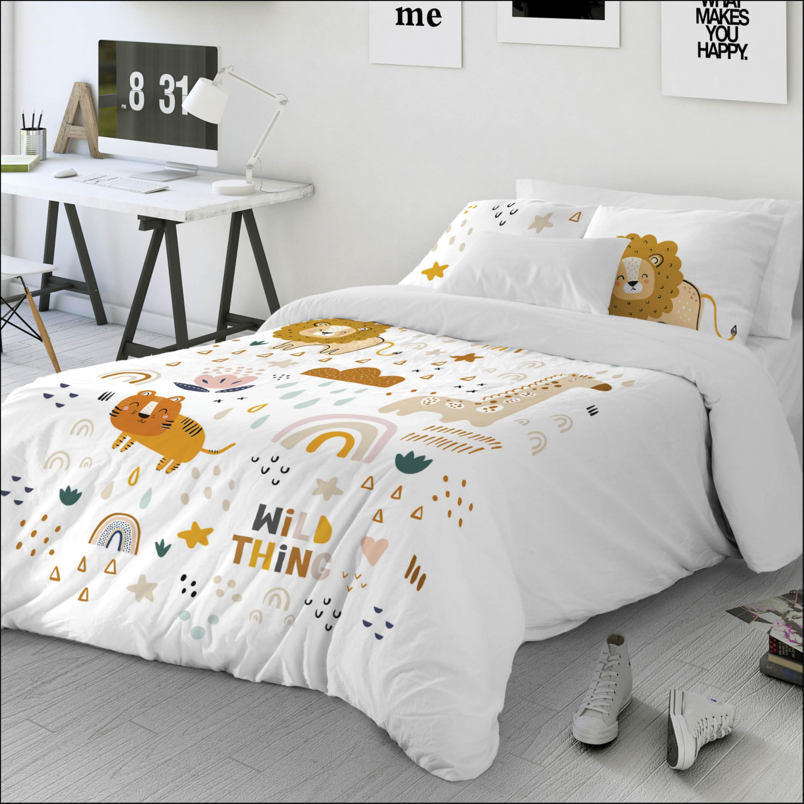 NATURALS - Funda Nórdica Infantil Estampada 100% Algodón Natural - Cama 90 - Incluye 1 Funda de Almohada 45x110 cm, Tacto Suave, Certificado OEKOTEX - Colección 2024/2025 (OBINI, 150x220 cm)