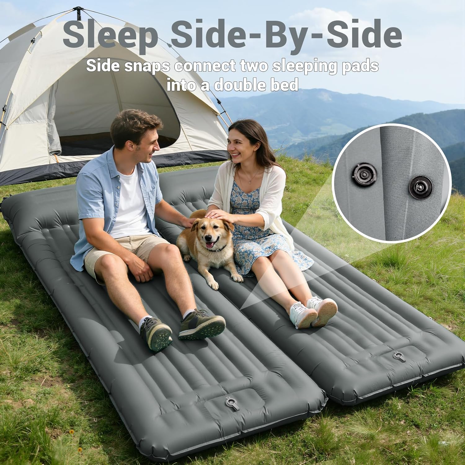 Inflatable Camping Sleeping Pad with 8 in Pillow, Thick 4.7 Inch Ultralight Camping Pad with Built-in Pump, Compact Self Inflating Sleeping Pad for Backpacking Hiking Travel Tent