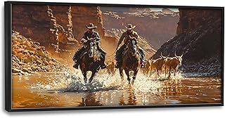Western Cowboy Large Decor Framed Wall Art Cowboys Pictures for Living R...