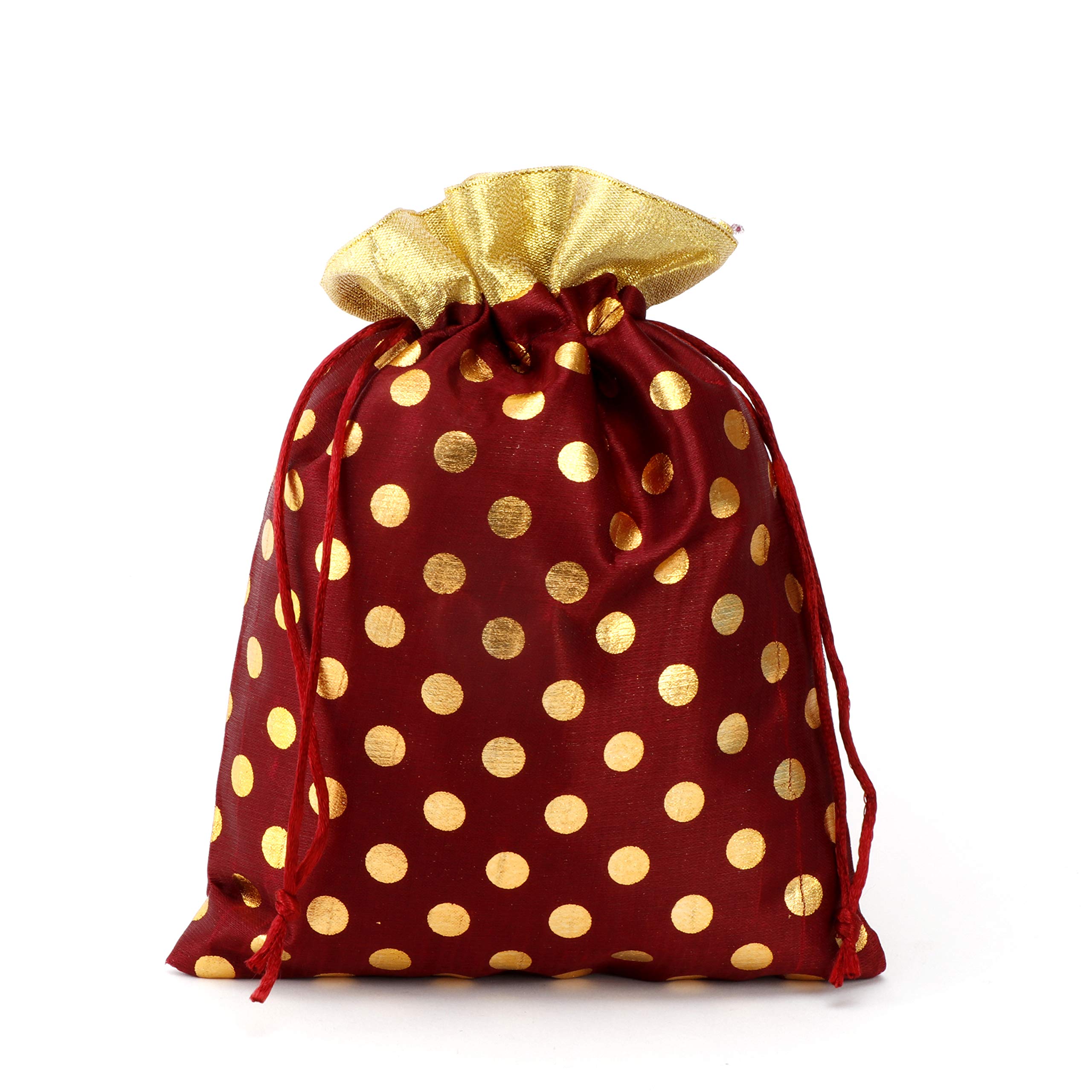 Women’s Ethnic Rajasthani Polka Dots Potli Bag for Return Gifts Wedding Gift for mom Potli Purse Gift Bags – Maroon Polka 500 gms Medium (18cmx23cm)-image-46