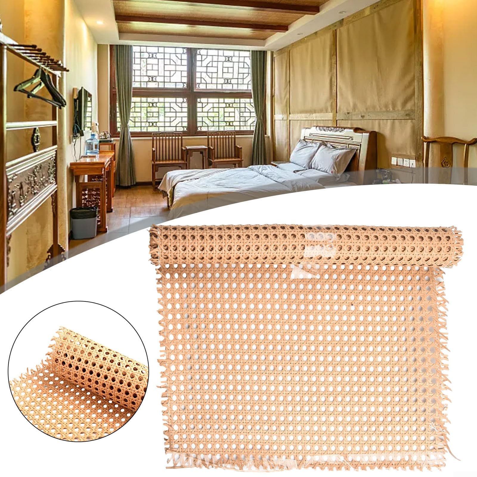 Rollo de malla de mimbre de ratán para bricolaje, rollo de cincha de ratán tejida, hoja de cincha para gabinete, silla, muebles, correa de malla de caña de ratán abierta (18 pulgadas - 0,45 x