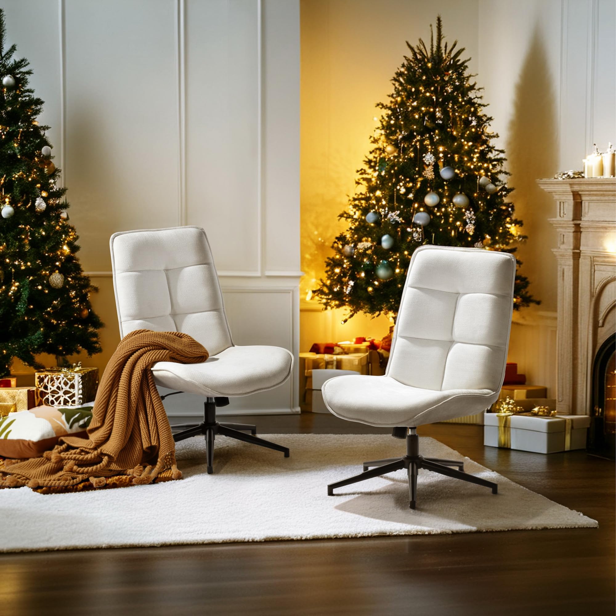 MEUBLE COSY Poltrona Imbottita Girevole Sedia da Salotto Funzione di Inclinazione Libera per Camera Poltroncina Relax con Seduta Spessa Schienale Alto in Tessuto Chenille Beige