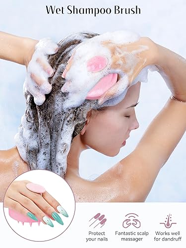 Miniatura 3 de HEETA - Masajeador de cuero cabelludo con cerdas de silicona suaves para eliminar la caspa y aliviar la picazón, cepillo de champú para cabello