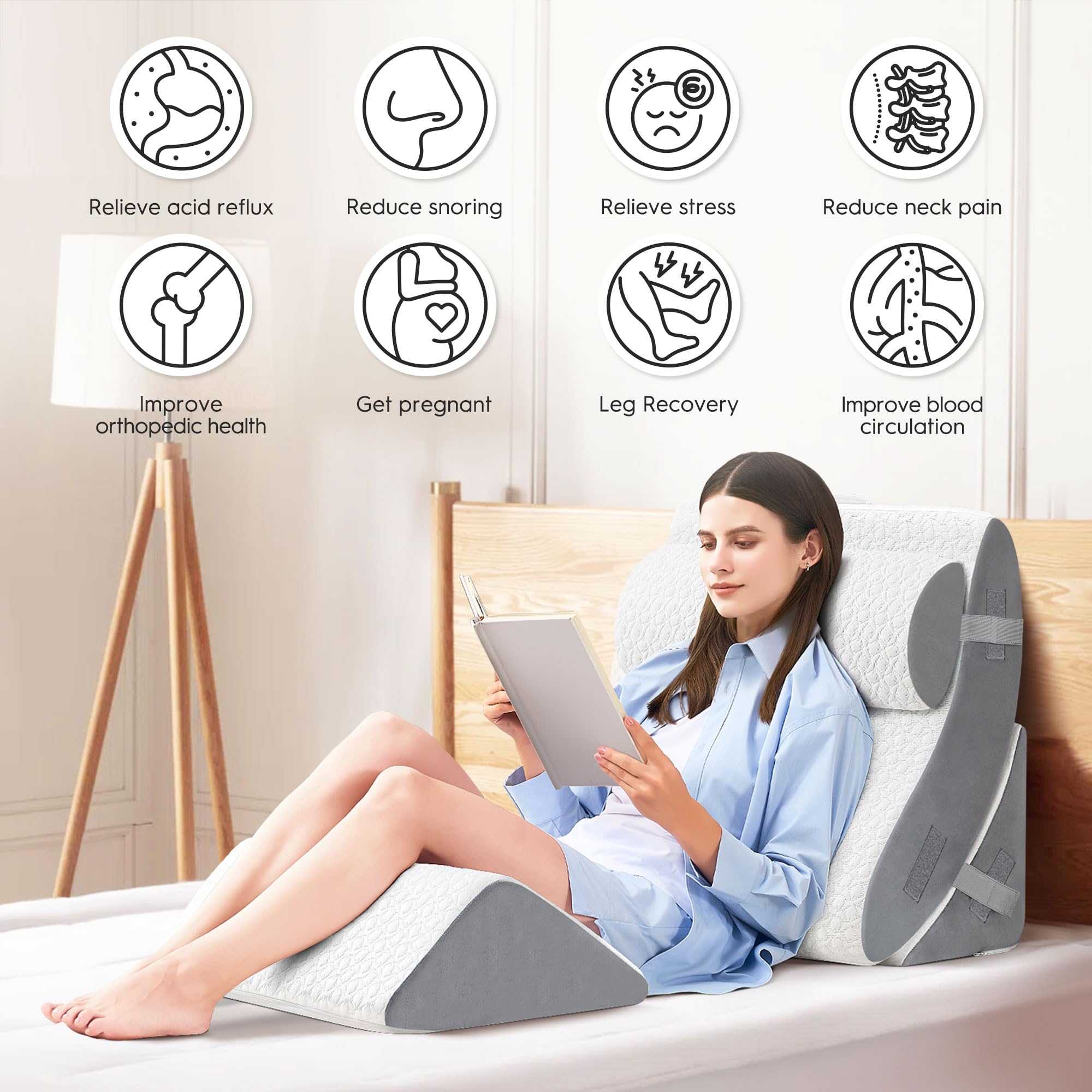 Set di 4 cuscini ortopedici a cuneo per letto in memory foam post-chirurgia, per dormire, regolabili