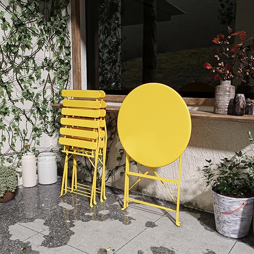 Miniatura 7 de Juego de 3 piezas de muebles de patio para exteriores, mesa y sillas plegables con marco de acero de primera calidad, resistente a la intemperie,