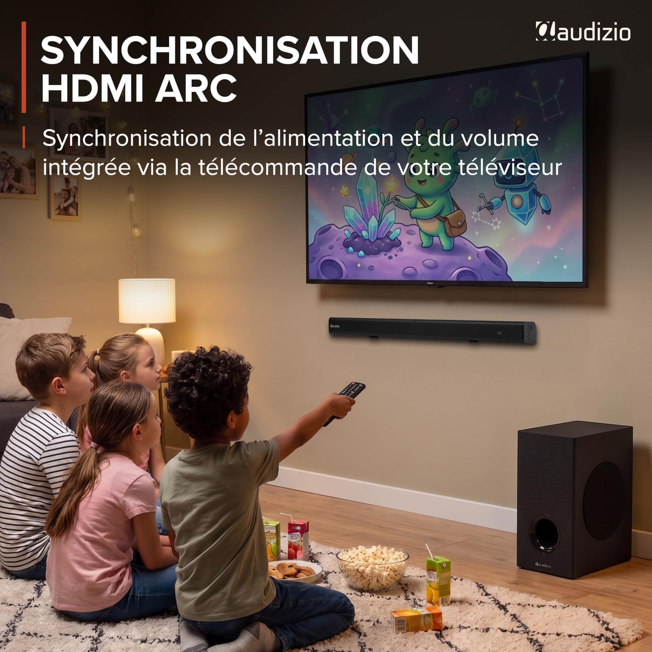 Audizio SB82S Barre De Son avec Caisson de Basse Filaire Bluetooth 5.3 HDMI Arc 120W, Soundbar 2.1 80 cm Optique, USB, AUX, Son TV Plus Puissant avec des Basses Profondes, Films, Musique et Jeux