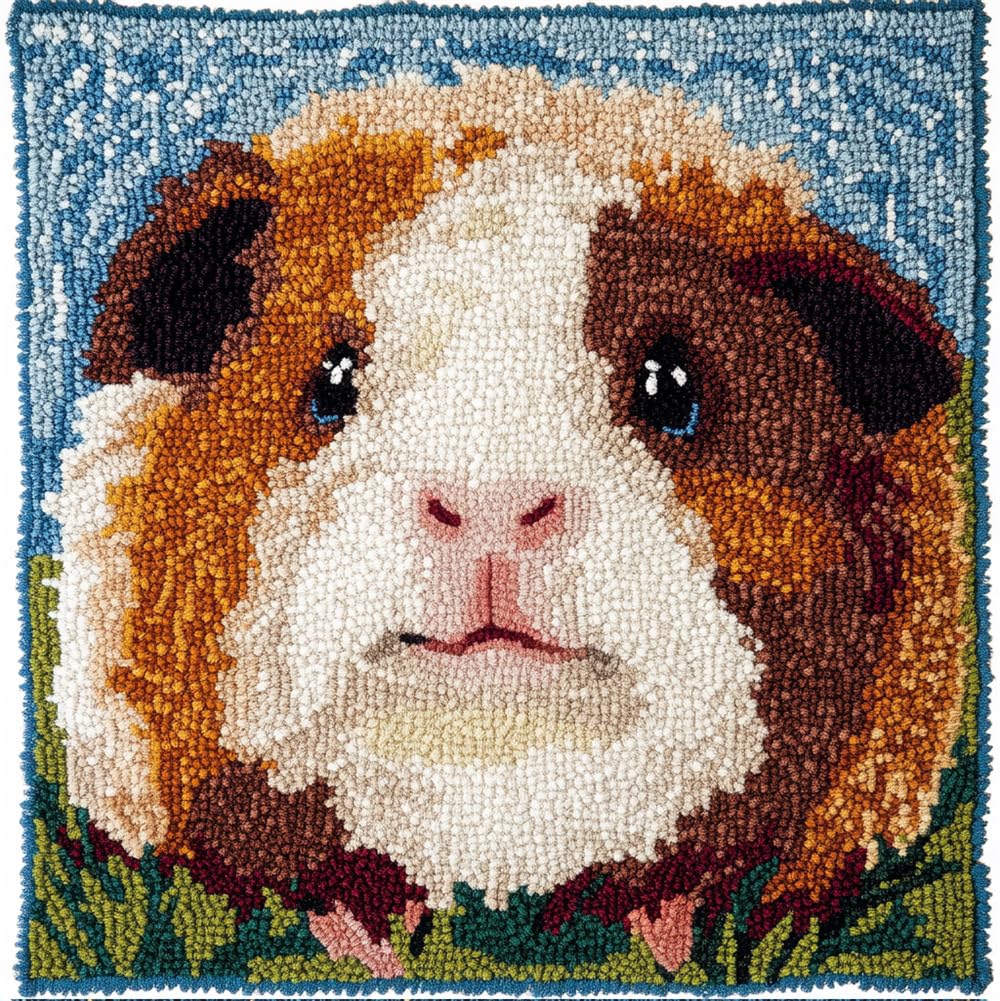 Rqwybcaxn Latch Hook Kit Unfinished Cushion Cover with Printed Canvas Guinea Pig Pattern Pillowcase Sewing Making Kits for Beginners Adults Kids Embroidery Kits Home Decoration 17X17Inch