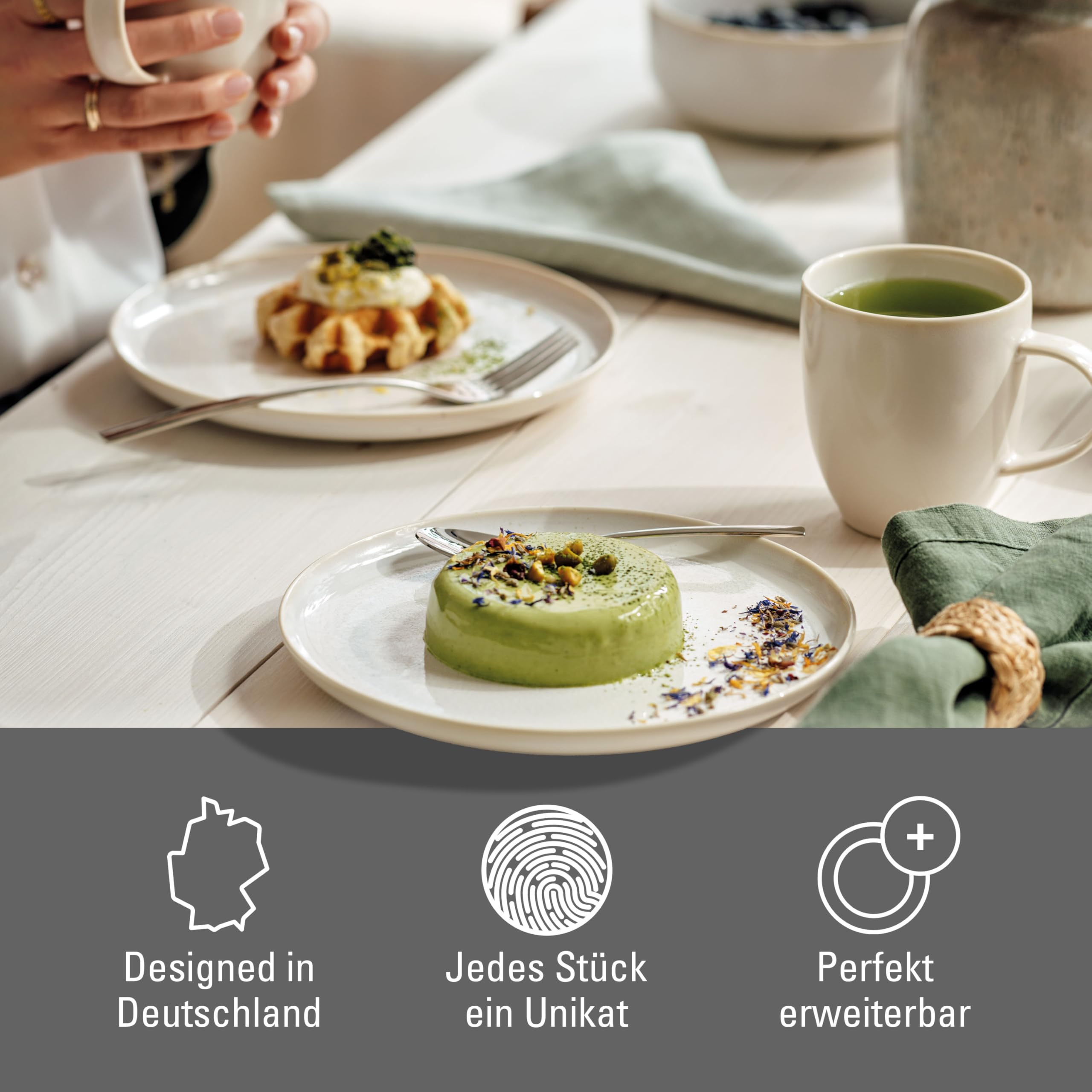 like. by Villeroy & Boch - Crafted Cotton, 6-częściowy zestaw śniadaniowy, można myć w zmywarce, można używać w kuchence mikrofalowej, talerz obiadowy, naczynia ceramiczne, zastawa stołowa