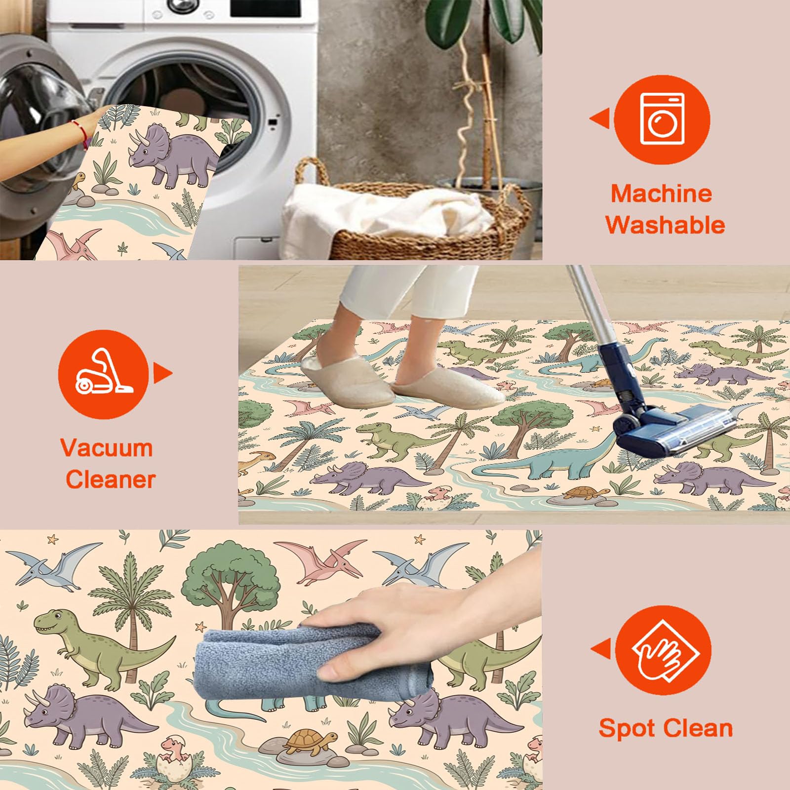 Felpudo Entrada Casa 80x120cm Alfombra Atrapapolvo Dinosaurios Del Bosque, Alfombrilla Pasillo Antideslizante Dibujos Animados Estilo Retro Tapete Absorbentes Lavable para una Entrada Limpia, Rosa
