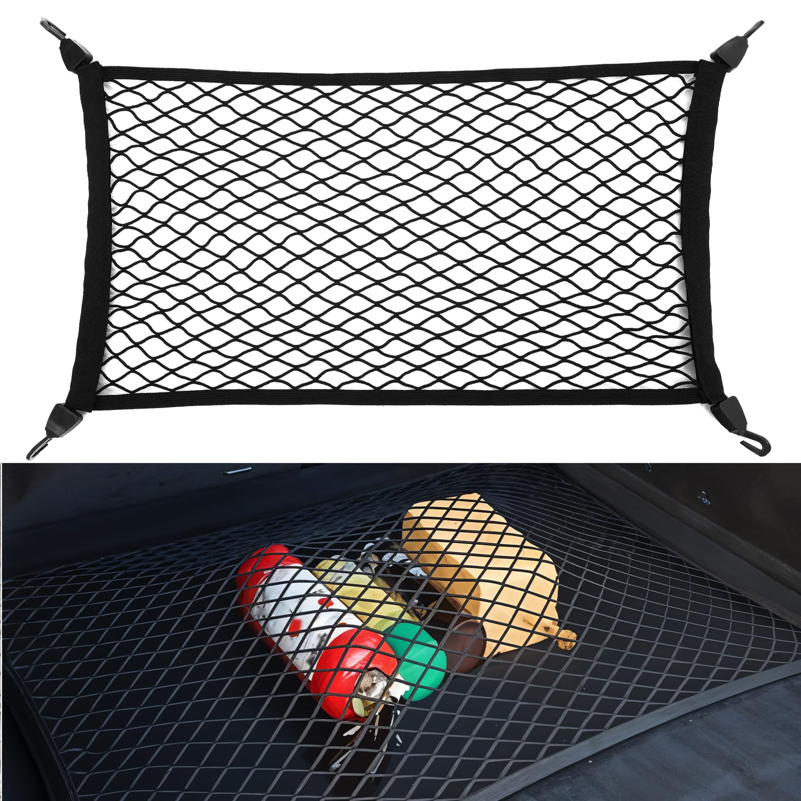 Rete Per Bagagliaio Auto 110x60 Cm - Elastica, Con 4 Ganci, Per Cani O Carico, Estendibile Fino A 220x120 Cm - Foto 4