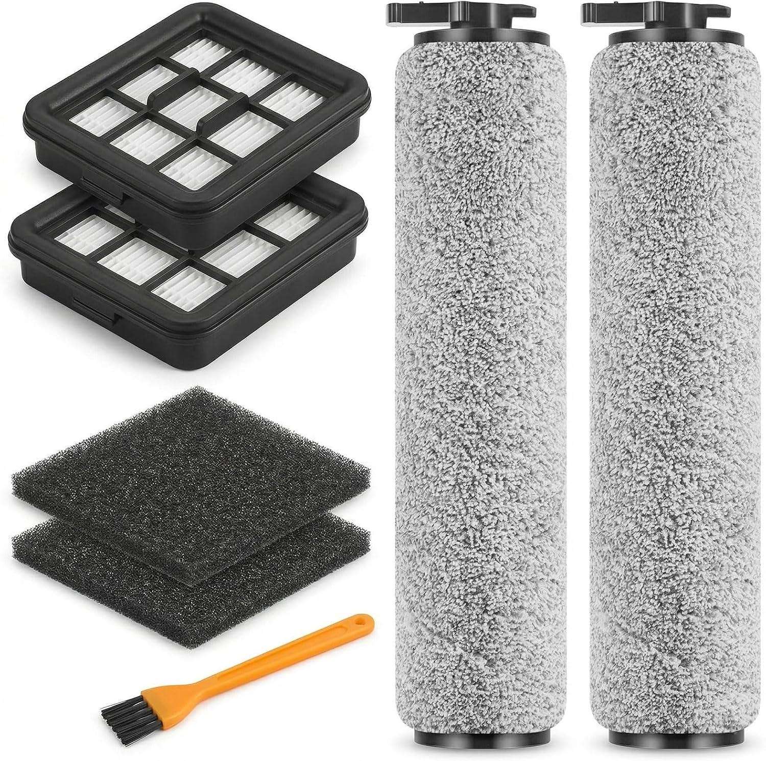 5 Piece Replacement Parts Kit Compatible with Bissell CrossWave HF3 Cordless Wet/Dry Vacuum 3649A, Includes 2 Multi-Surface Brush Rollers, 2 Washable HEPA Filters & 1 Cleaning Tool