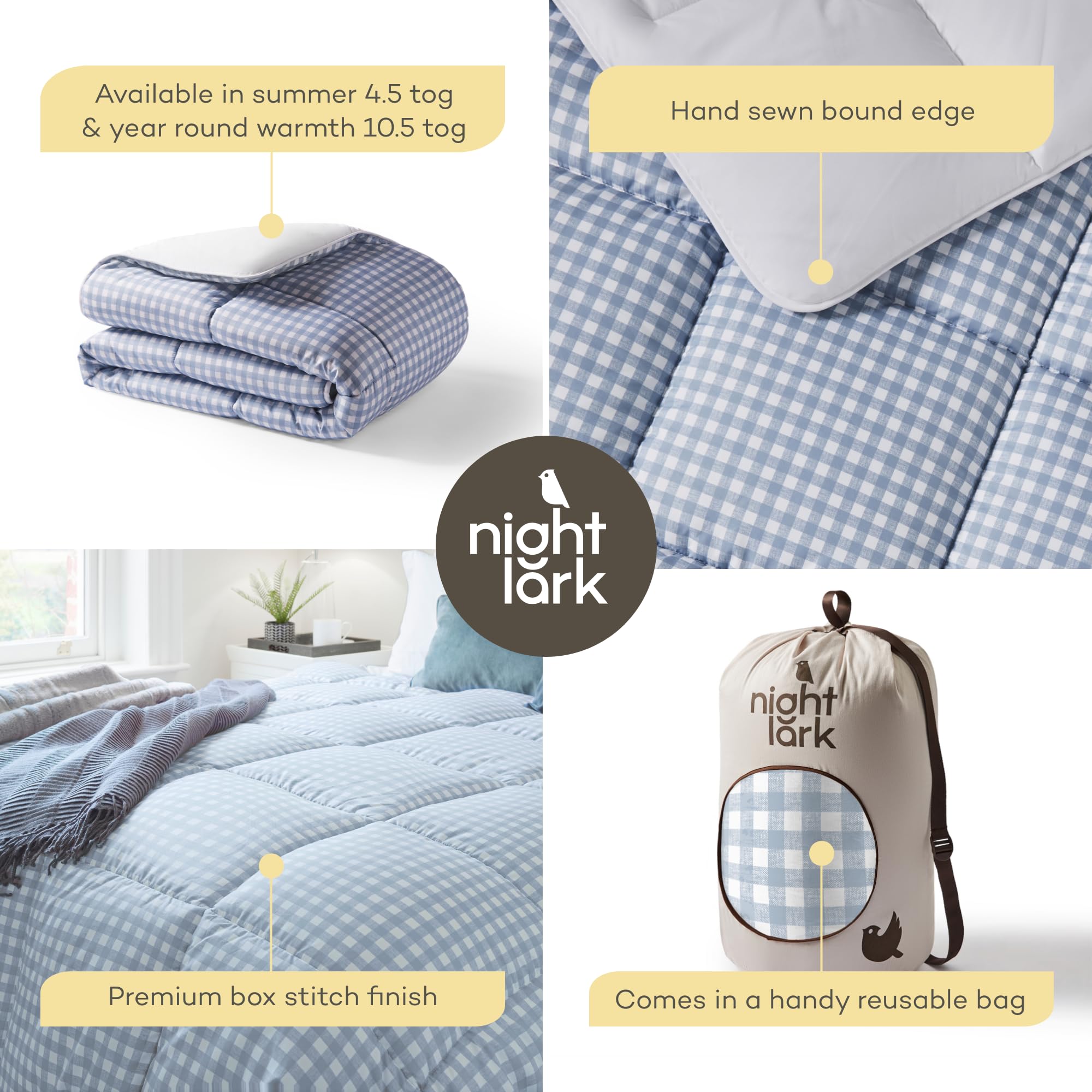 Night Lark - Piumino senza copertura - 4,5 Tog - King - Collezione Gingham - Biancheria da letto di lusso - Anallergico - Lavabile in lavatrice - Blu crepuscolo