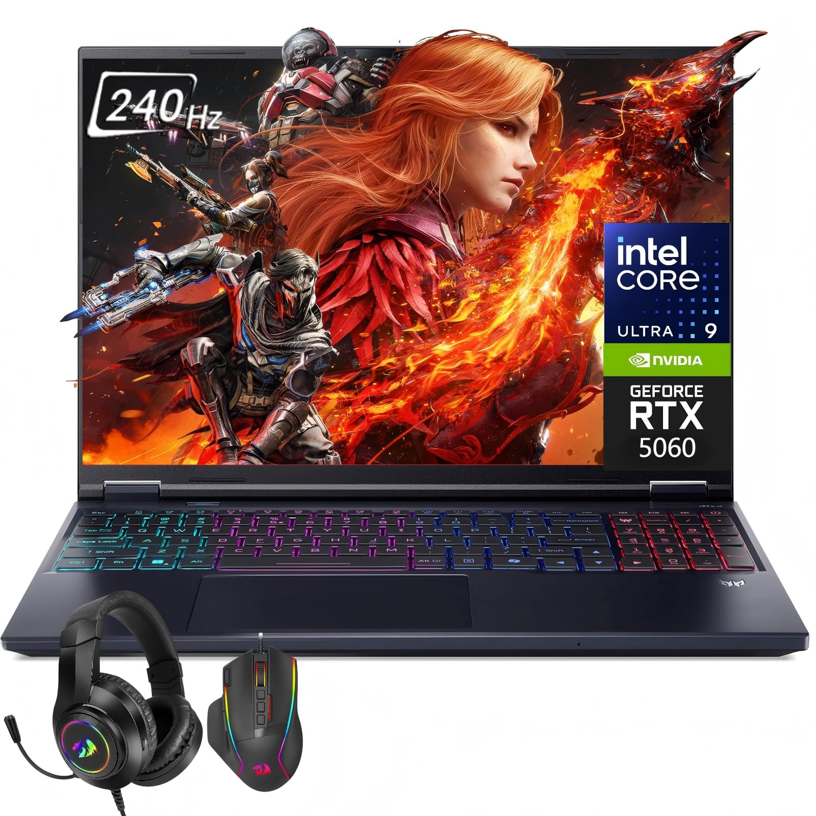 Acer Predator Helios Neo 16S AI Gaming Laptop, Intel Ultra 9 275HX Up to 5.4 GHz, NVIDIA RTX 5060, 16" OLED 240Hz, 32GB DDR5, 1TB SSD, RGB Backlit KB, Thunderbolt, Windows 11 Pro, Headset & Mouse Set