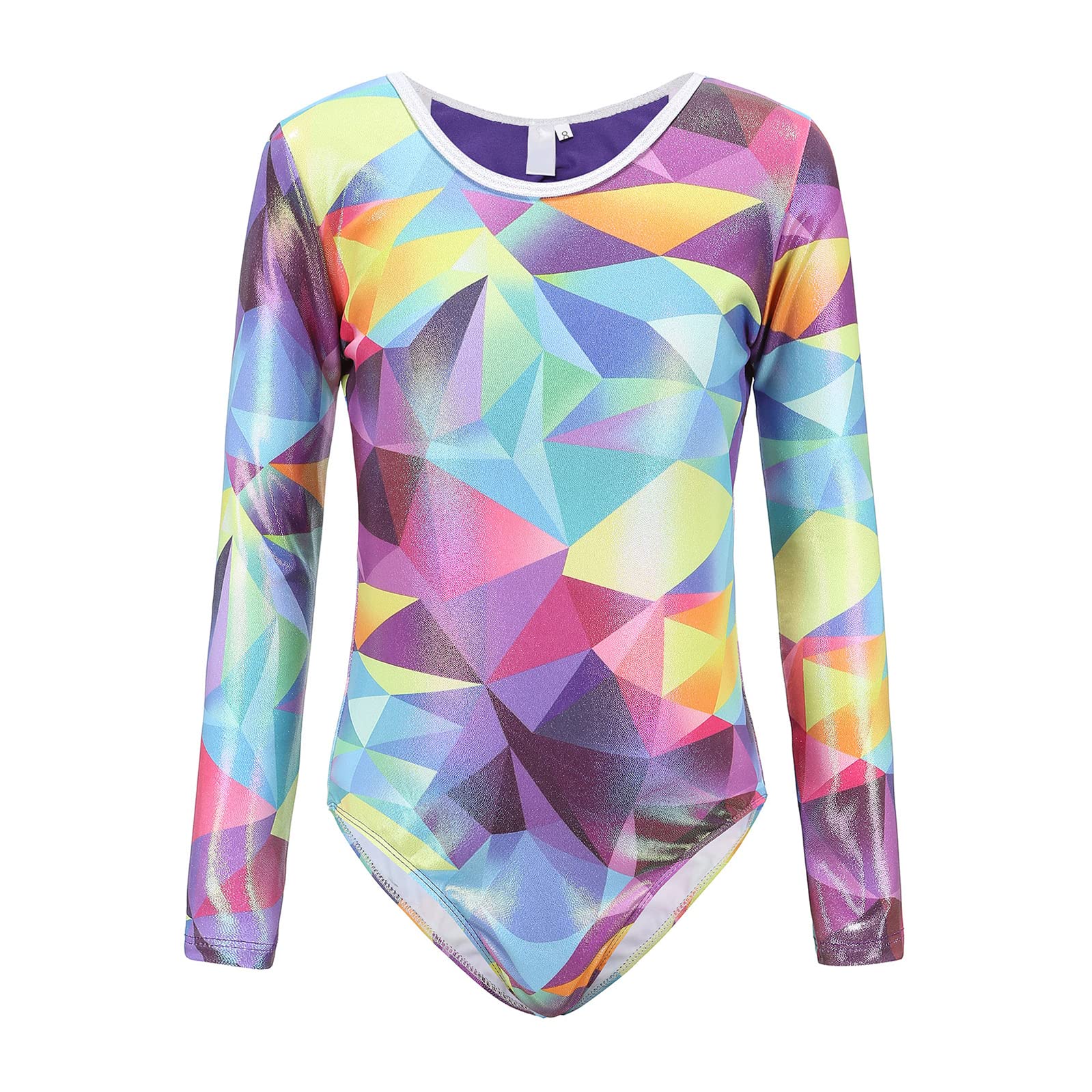 SEAUR - Maillot de gimnasia para niña sin mangas para niños, clásico, maillot de gimnasia, danza, ballet, ropa de ballet, patrón geométrico arcoíris, 100-150 cm
