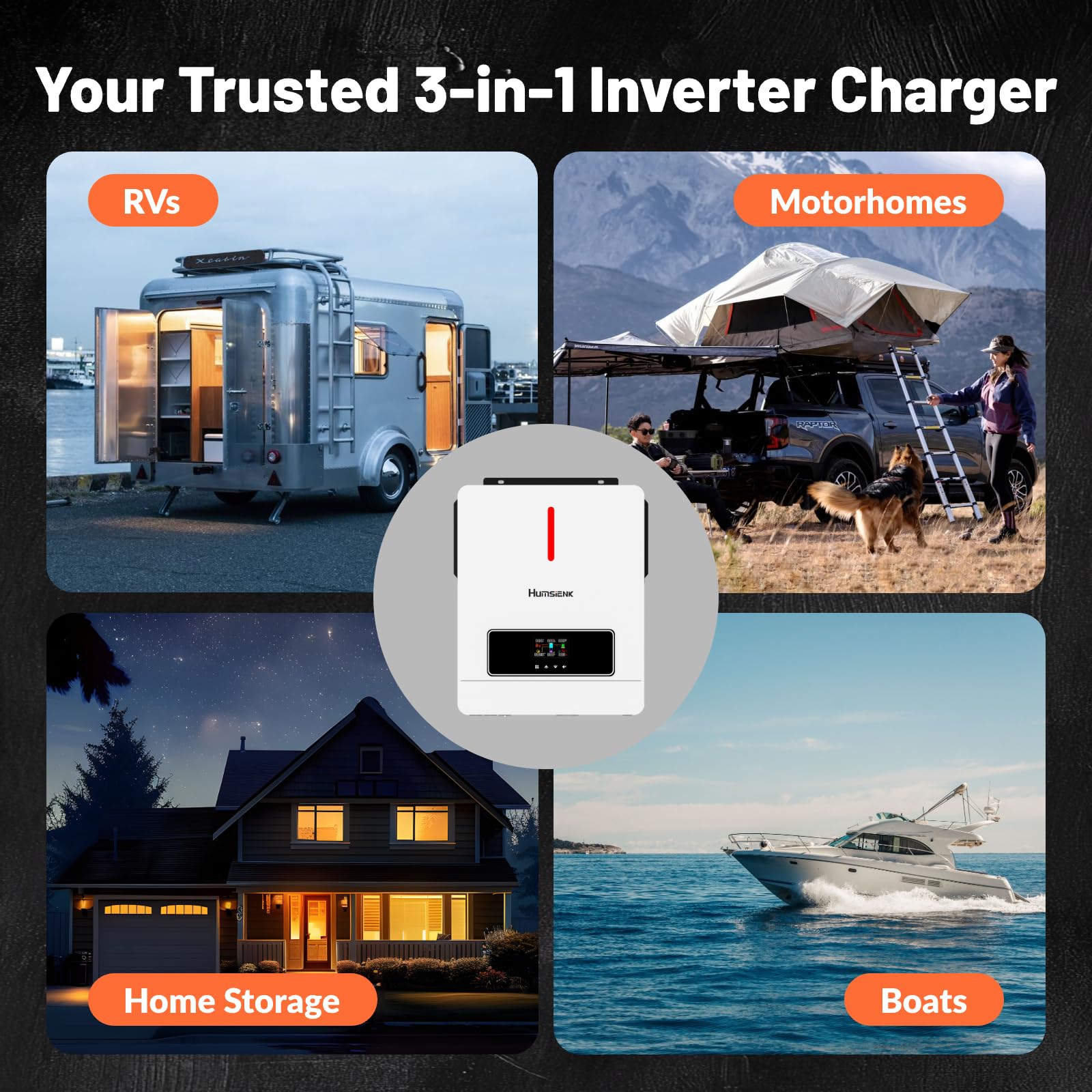 HumsiENK Inverter Caricabatterie Solare 4200W 24V 3-in-1, Onda Sinusoidale Pura, 8400W Picco, MPPT 120A, Caricabatterie 100A, per Camper Roulotte Barca Casa Off-Grid