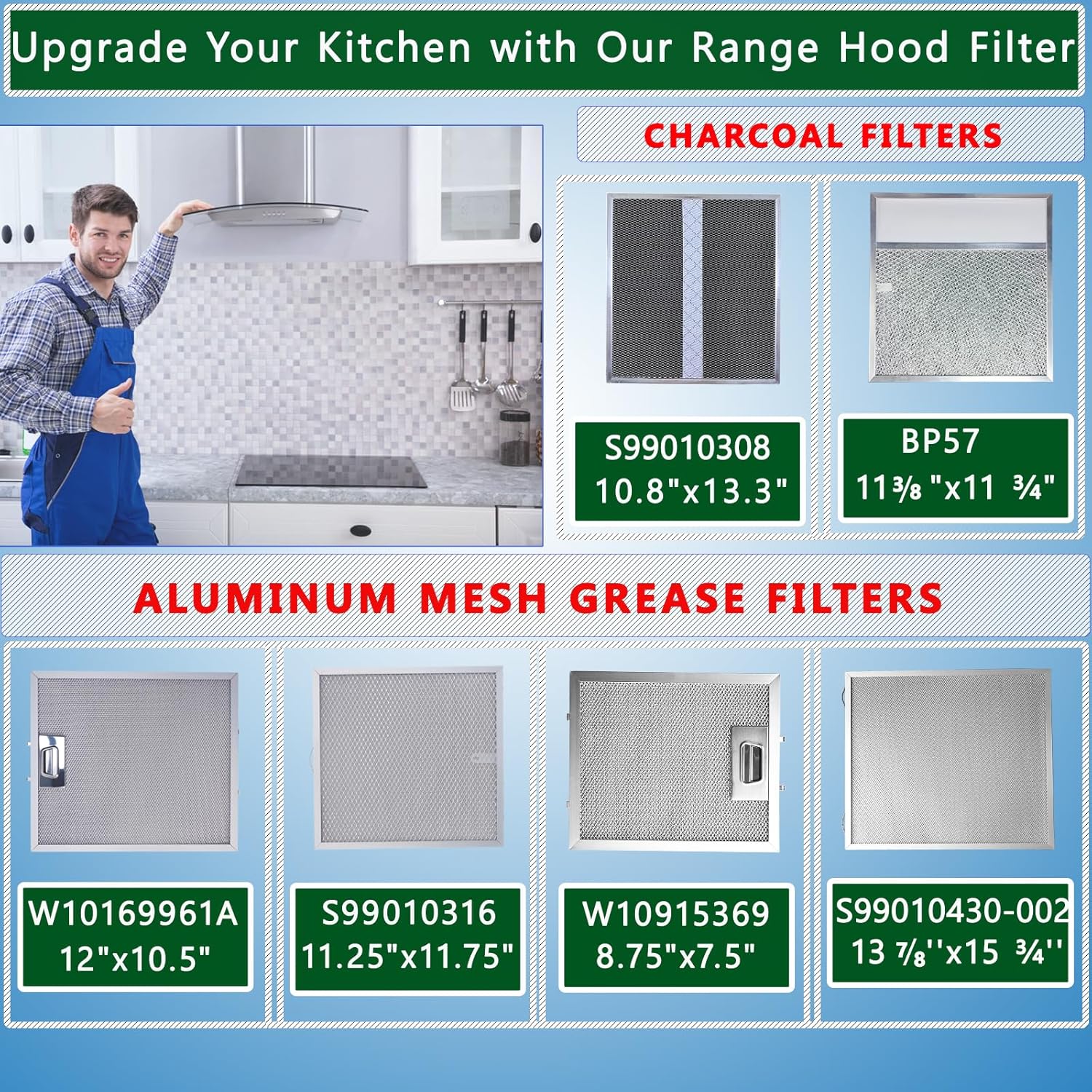 S99010430-002 for N-utone Kitchen Exhaust Fan Filter Replacement Parts Compatible With B-roan N-utone HPF30 HPFA3A36 4512880 and Ken-more Range Hood Filters by Size 13.88" X15.75" 2pack