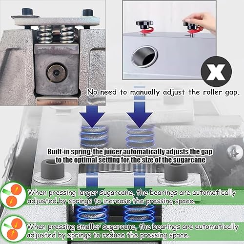 Miniatura 3 de INTSUPERMAI Máquina eléctrica comercial de prensa de exprimidor de caña de azúcar de 110 V, con 3 rodillos de acero inoxidable 304, extractor de