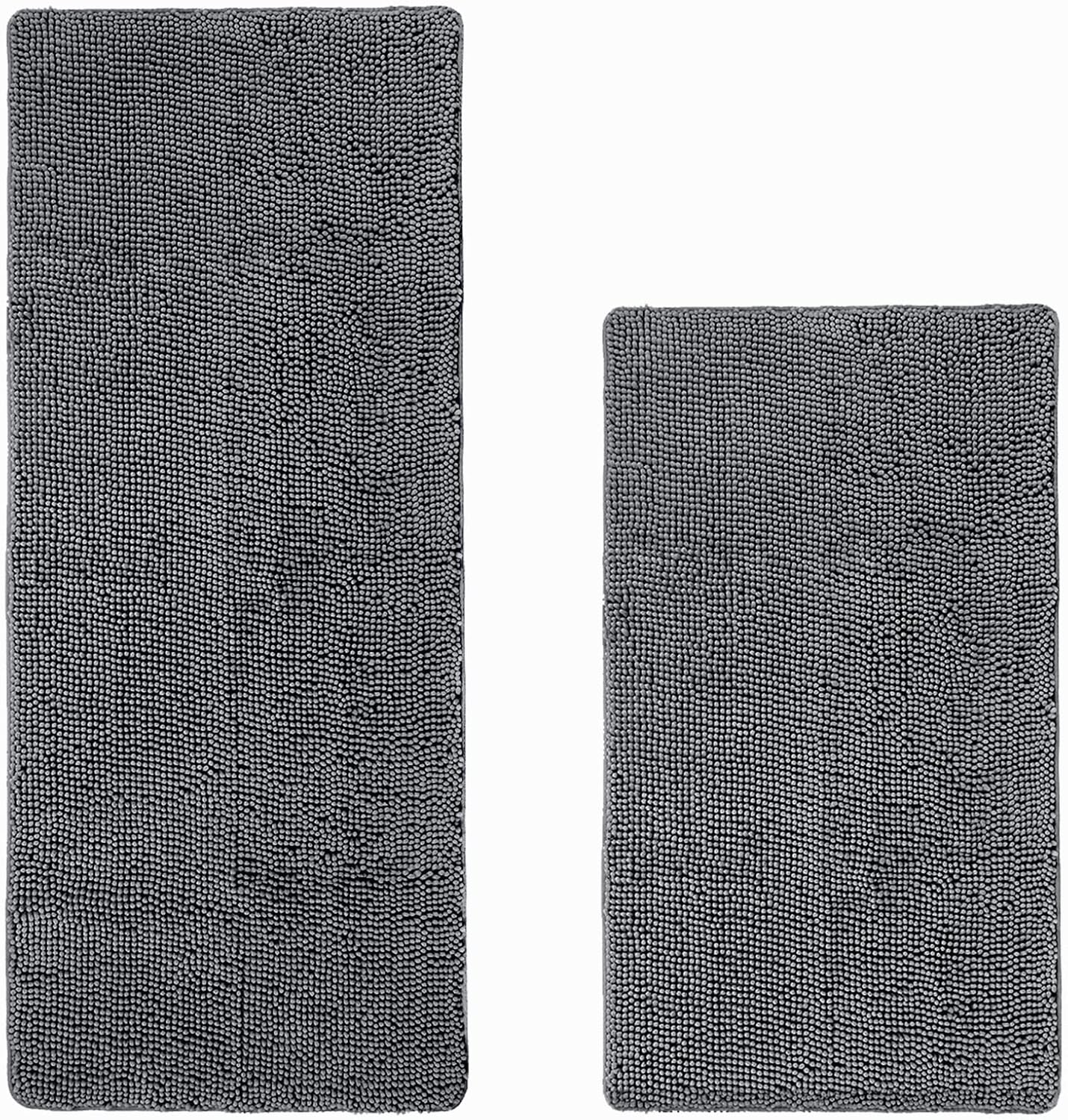 LOCHAS Chenille Bathroom Rug Mat Set Grey, Bathroom Rug Runner is Size 24x60, Bath Rug is Size 20x30, 2 Item Bundle