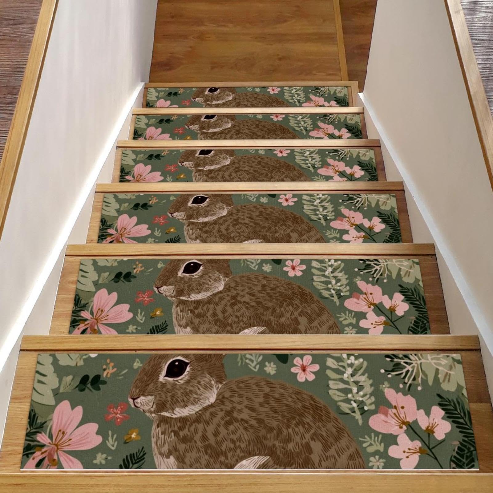 Tapis escalier anti-glisse lot de 15 marches sécurisées chien et bois